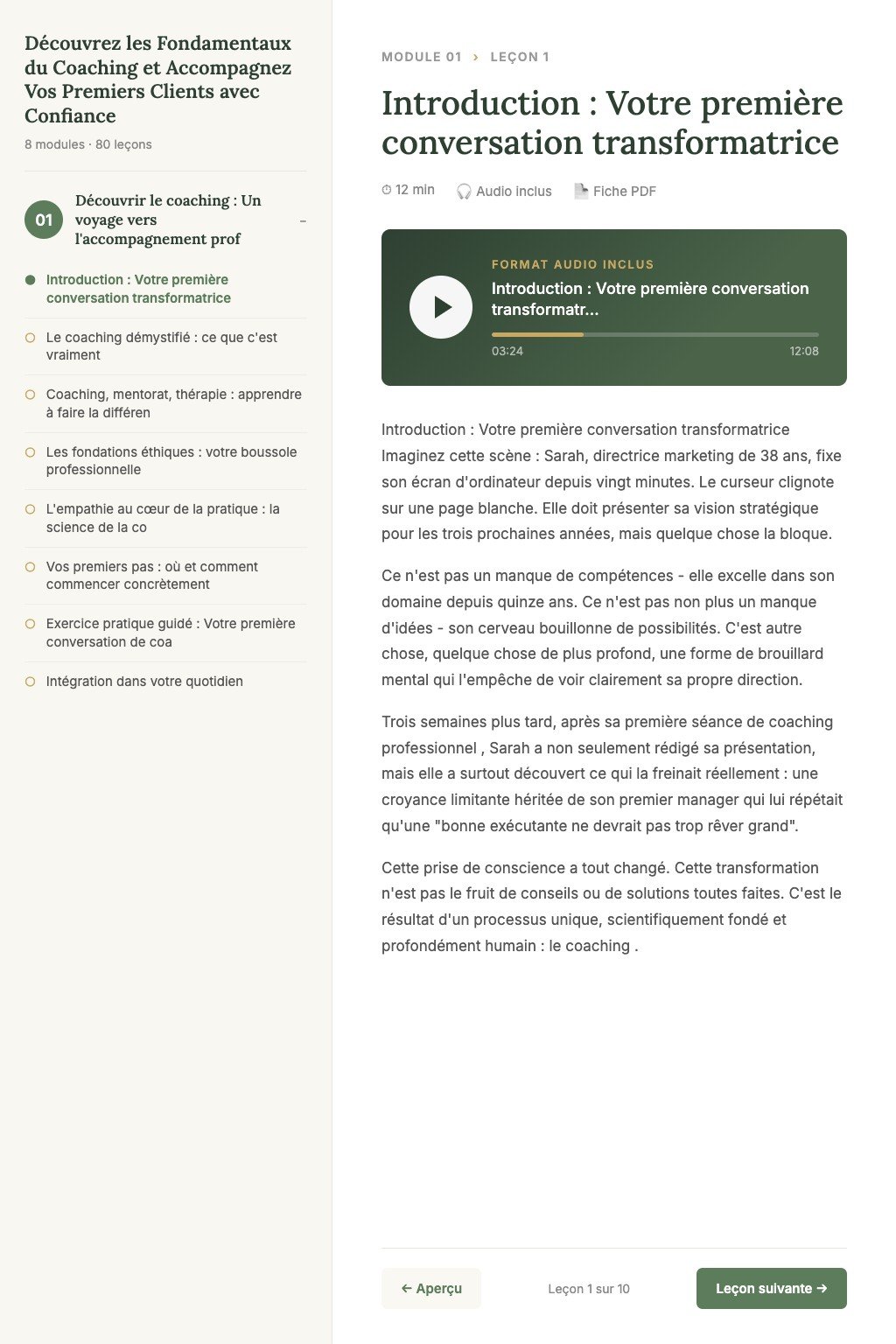Aperçu d'une leçon · Découvrez les Fondamentaux du Coaching et Accompagnez Vos Premiers Clients avec Confiance