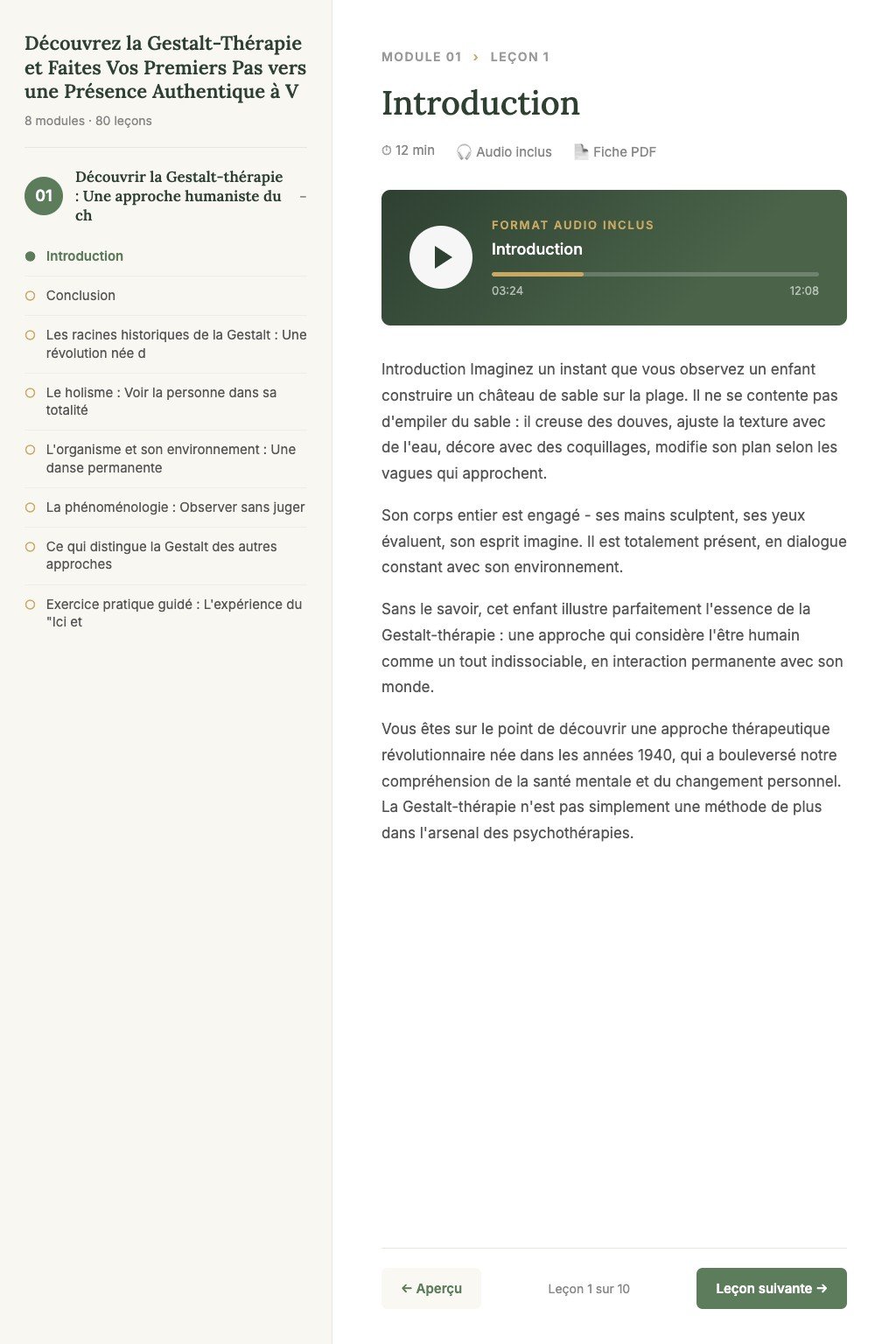 Aperçu d'une leçon · Découvrez la Gestalt-Thérapie et Faites Vos Premiers Pas vers une Présence Authentique à Vous-Même