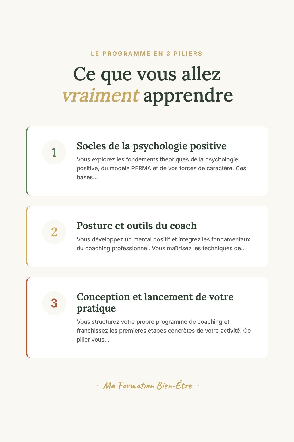 Les 3 piliers du programme · Découvrez le Coaching en Psychologie Positive et Transformez Vos Premières Conversations en Moments d'Éveil