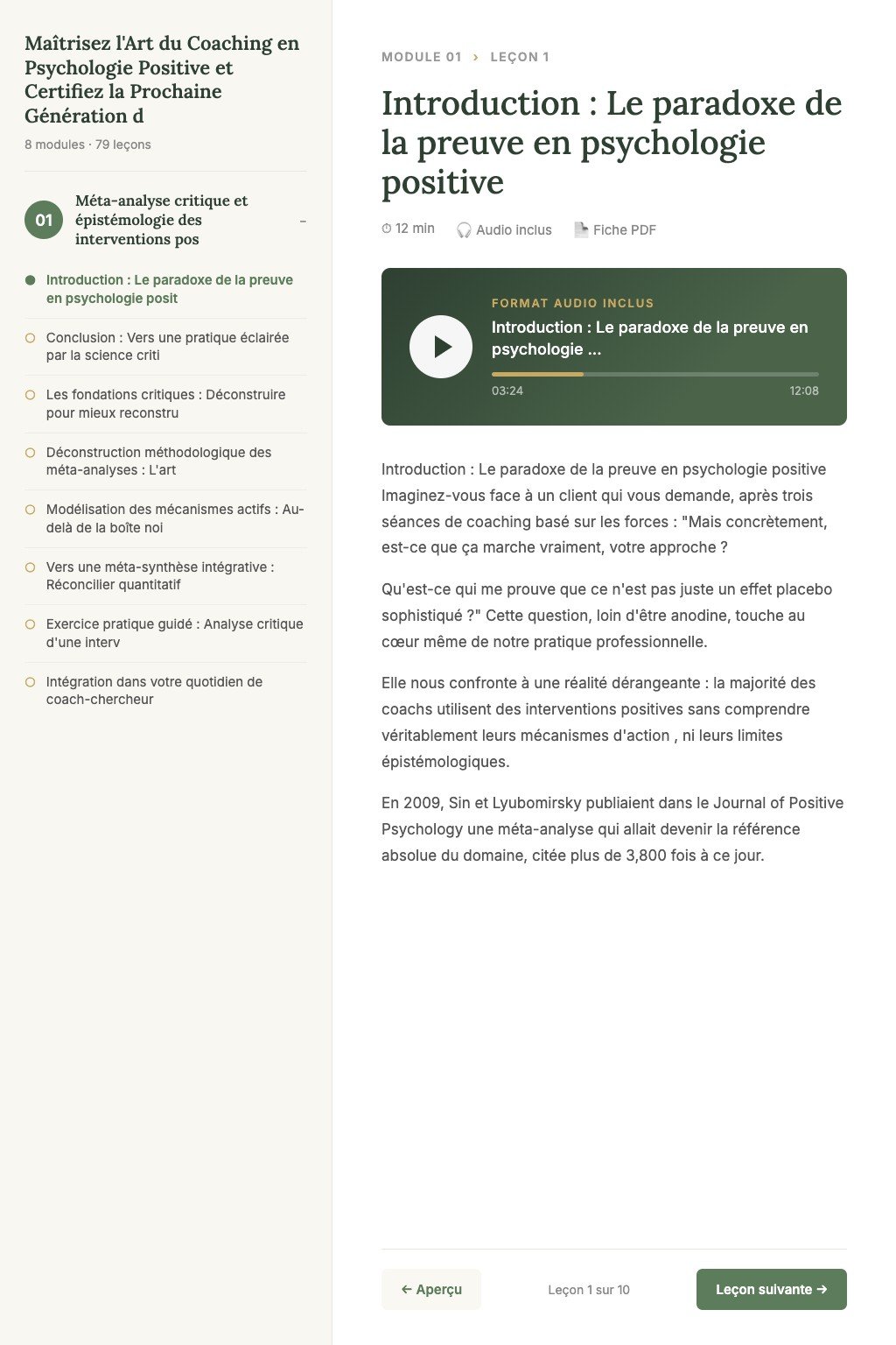 Aperçu d'une leçon · Maîtrisez l'Art du Coaching en Psychologie Positive et Certifiez la Prochaine Génération de Coachs d'Excellence
