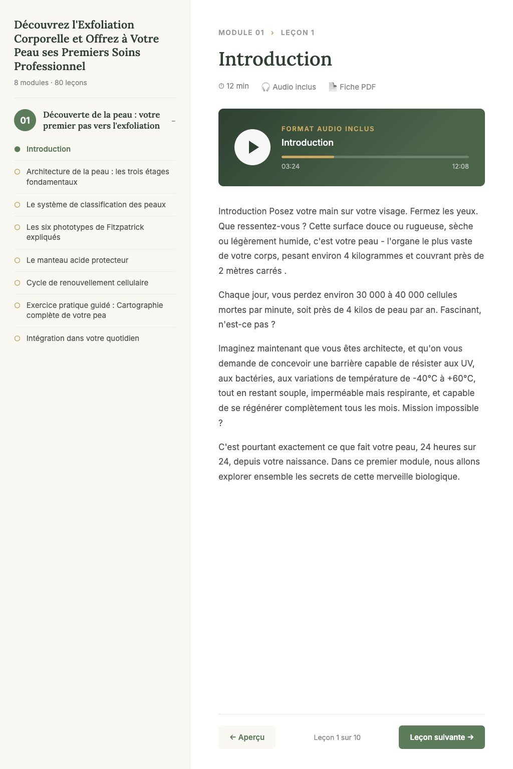 Aperçu d'une leçon · Découvrez l'Exfoliation Corporelle et Offrez à Votre Peau ses Premiers Soins Professionnels
