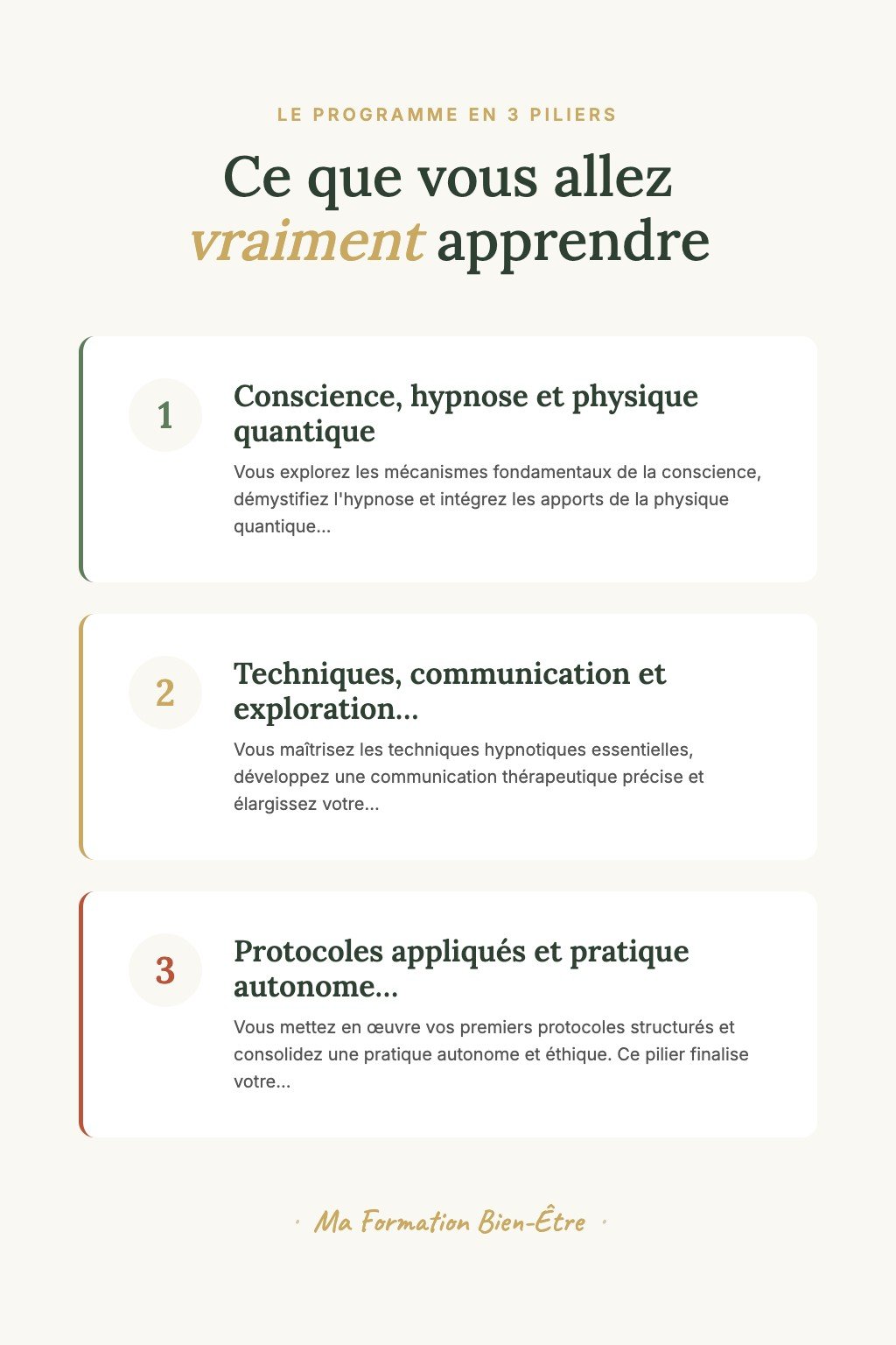Les 3 piliers du programme · Découvrez l'Hypnose Quantique et Induisez Votre Premier État Modifié de Conscience