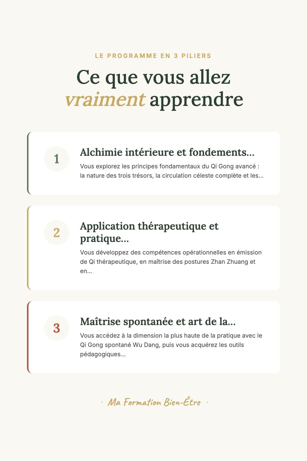 Les 3 piliers du programme · Devenez un Praticien de Qi Gong Confirmé Capable de Diagnostiquer et Rééquilibrer l'Énergie avec Précision
