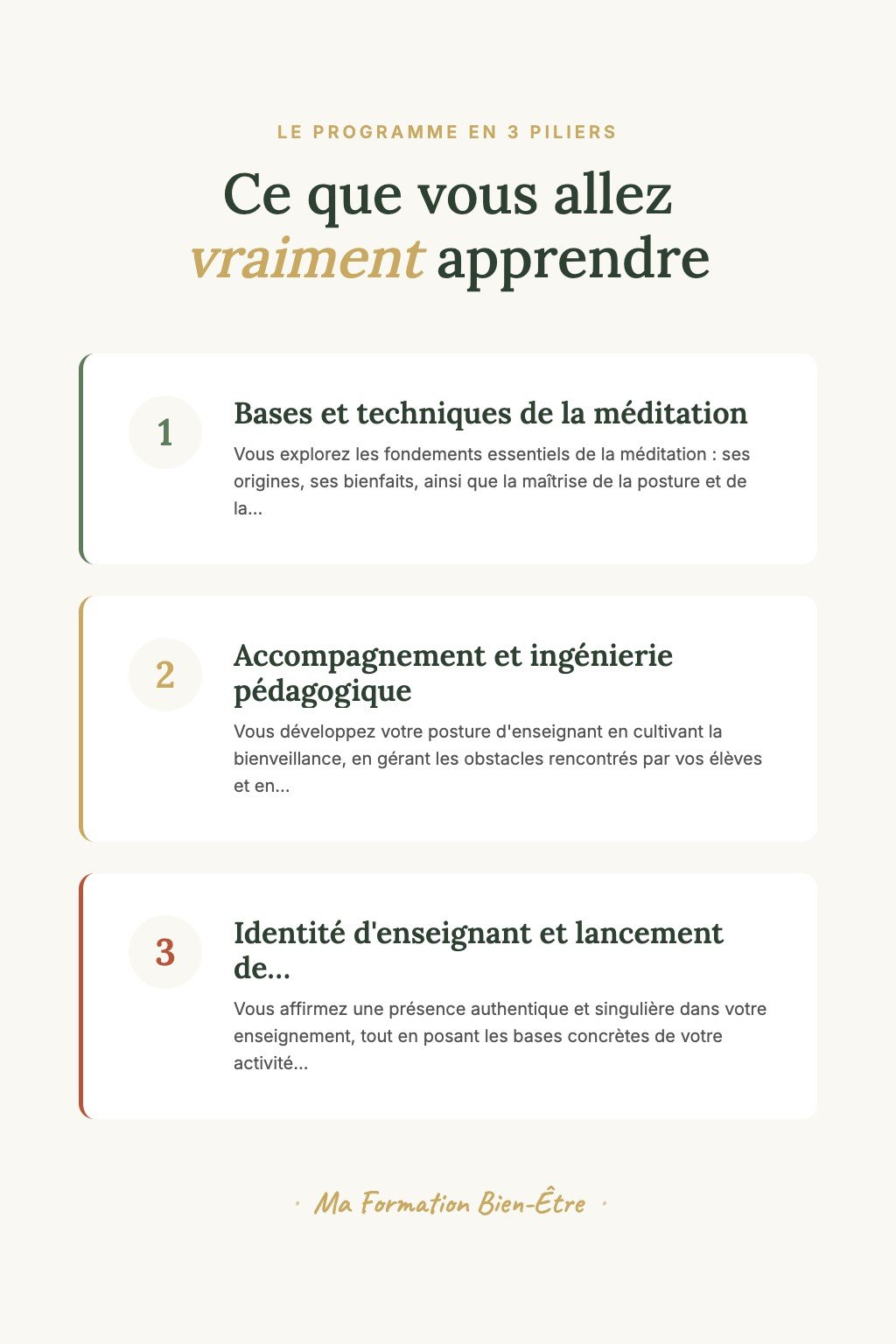 Les 3 piliers du programme · Découvrez l'Art de la Méditation et Guidez Votre Première Séance avec Confiance et Authenticité