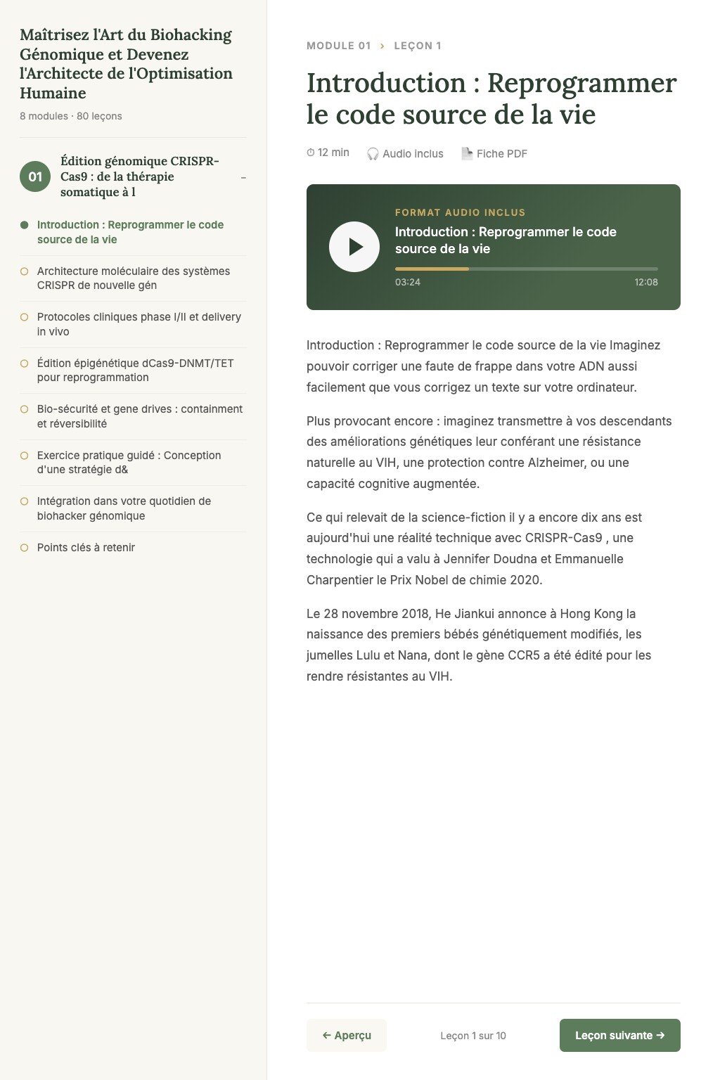 Aperçu d'une leçon · Maîtrisez l'Art du Biohacking Génomique et Devenez l'Architecte de l'Optimisation Humaine de Demain