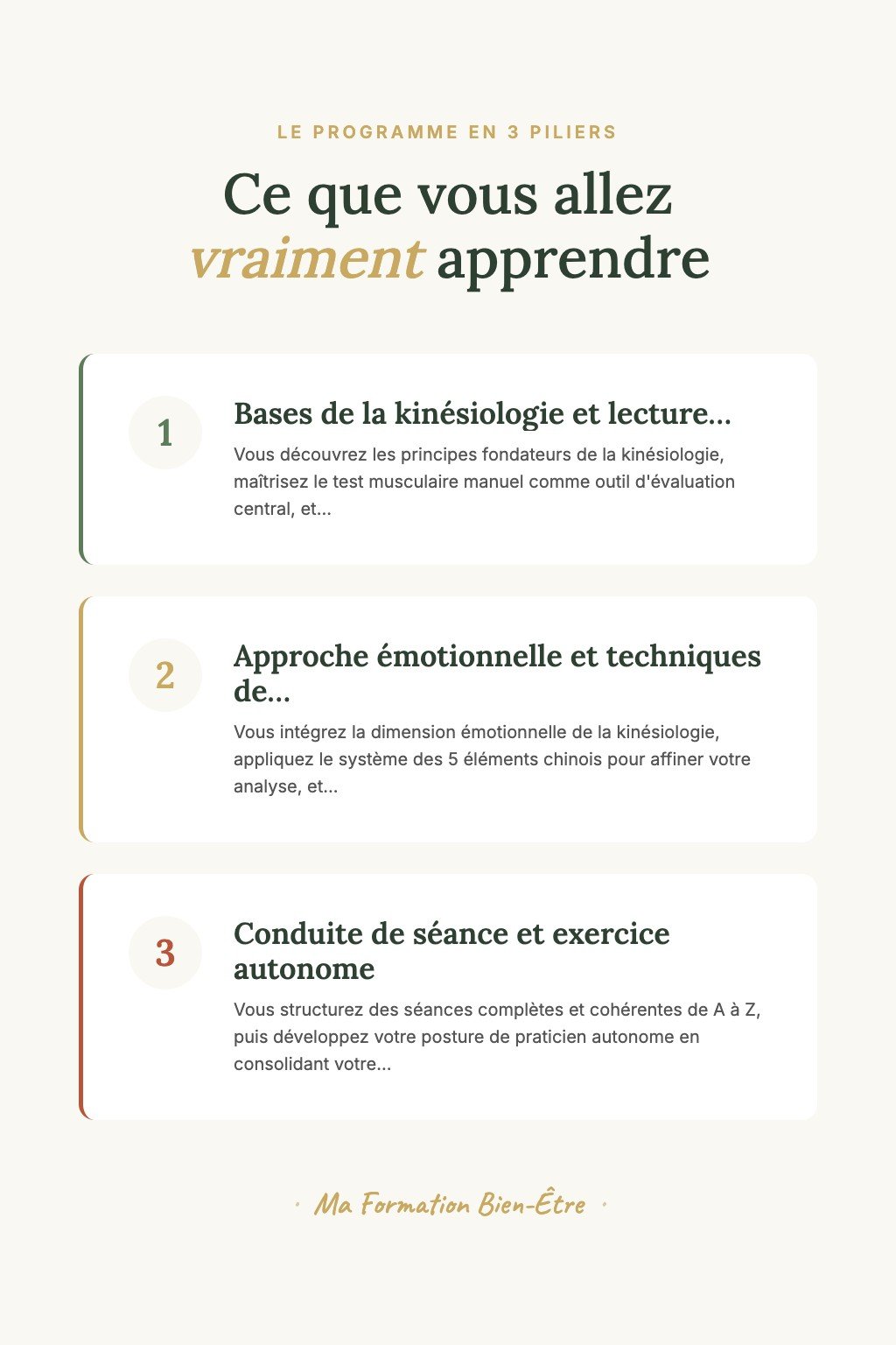 Les 3 piliers du programme · Découvrez la Kinésiologie et Réalisez Votre Premier Test Musculaire pour Décoder le Corps