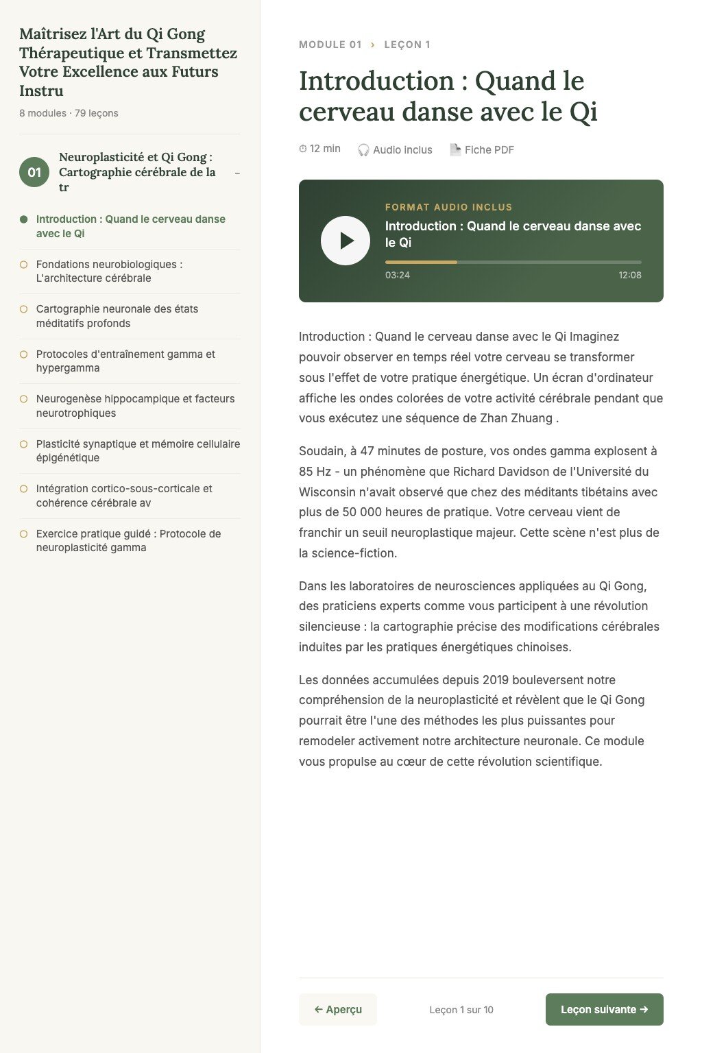 Aperçu d'une leçon · Maîtrisez l'Art du Qi Gong Thérapeutique et Transmettez Votre Excellence aux Futurs Instructeurs