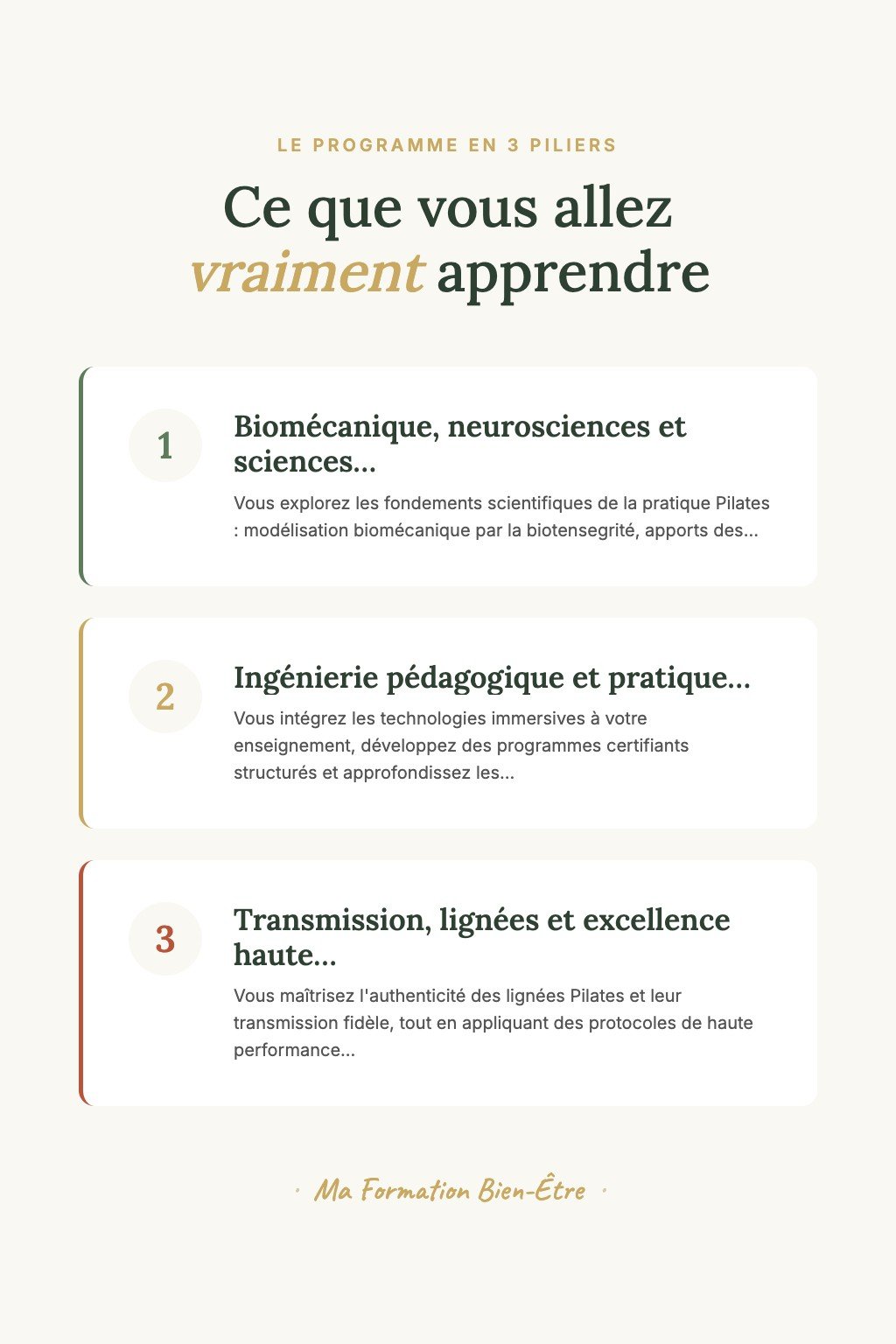 Les 3 piliers du programme · Maîtrisez l'Art de la Biotensegrité en Pilates et Formez l'Élite des Instructeurs de Demain