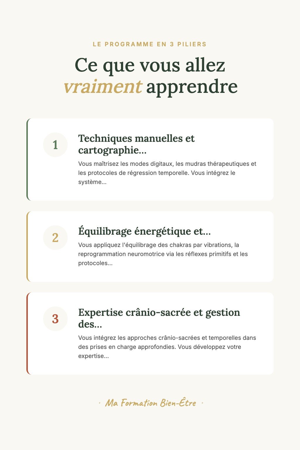 Les 3 piliers du programme · Devenez un Kinésiologue Confirmé Capable de Libérer les Mémoires Cellulaires avec Précision