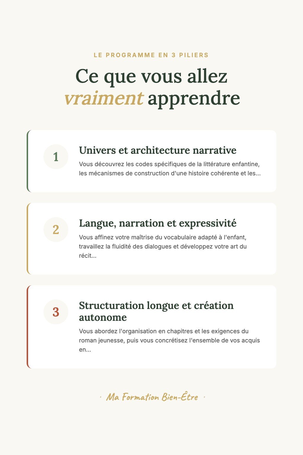 Les 3 piliers du programme · Découvrez l'Écriture Jeunesse et Créez Votre Première Histoire qui Fait Briller les Yeux des Enfants