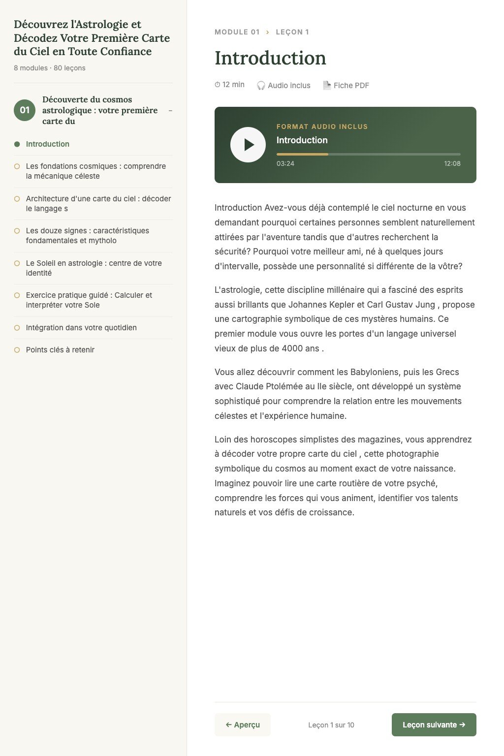 Aperçu d'une leçon · Découvrez l'Astrologie et Décodez Votre Première Carte du Ciel en Toute Confiance