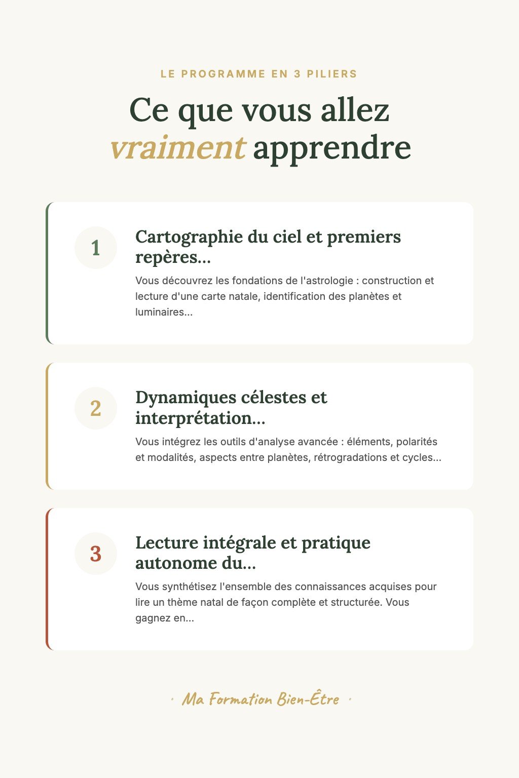 Les 3 piliers du programme · Découvrez l'Astrologie et Décodez Votre Première Carte du Ciel en Toute Confiance