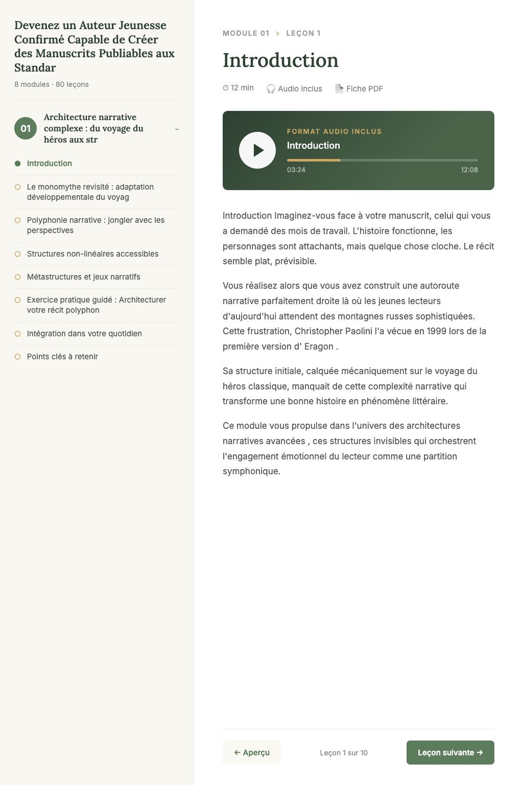 Aperçu d'une leçon · Devenez un Auteur Jeunesse Confirmé Capable de Créer des Manuscrits Publiables aux Standards Éditoriaux Internationaux