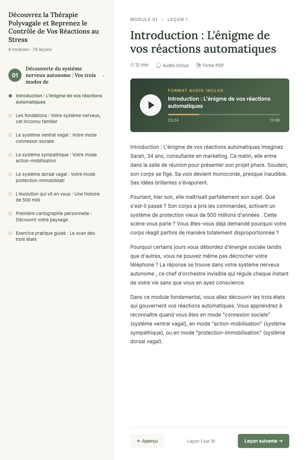 Aperçu d'une leçon · Découvrez la Thérapie Polyvagale et Reprenez le Contrôle de Vos Réactions au Stress