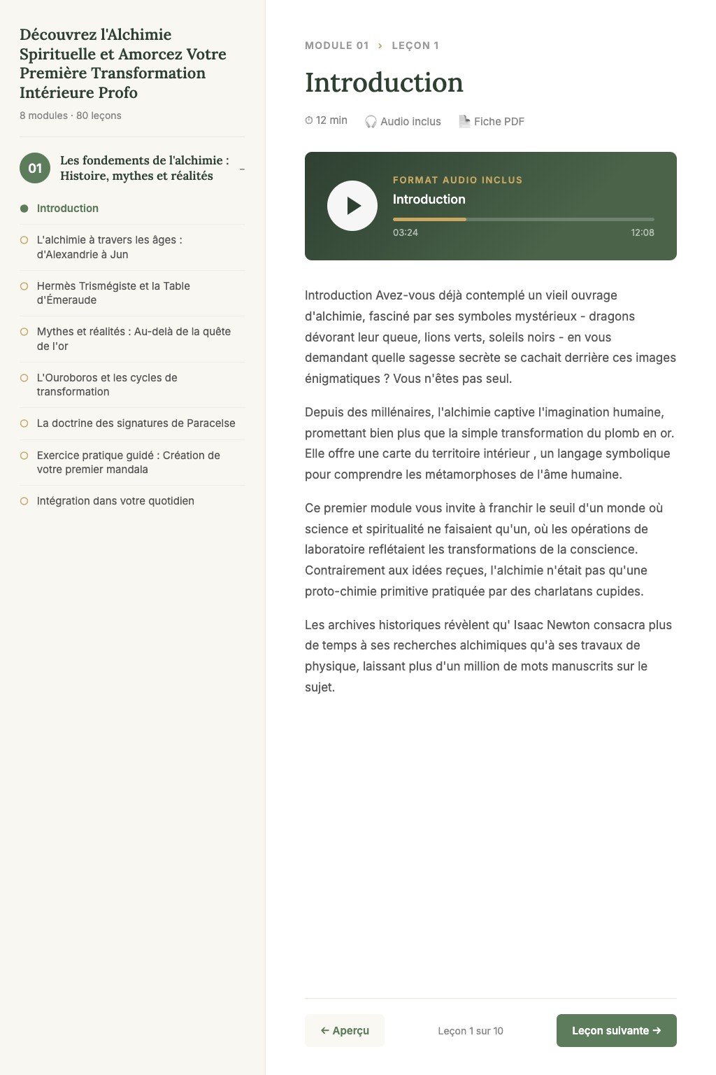 Aperçu d'une leçon · Découvrez l'Alchimie Spirituelle et Amorcez Votre Première Transformation Intérieure Profonde