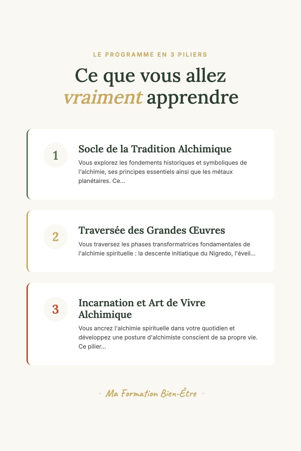 Les 3 piliers du programme · Découvrez l'Alchimie Spirituelle et Amorcez Votre Première Transformation Intérieure Profonde