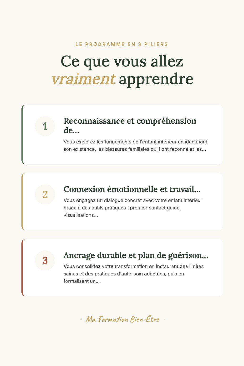 Les 3 piliers du programme · Découvrez Votre Enfant Intérieur et Faites Vos Premiers Pas vers une Guérison Émotionnelle Profonde