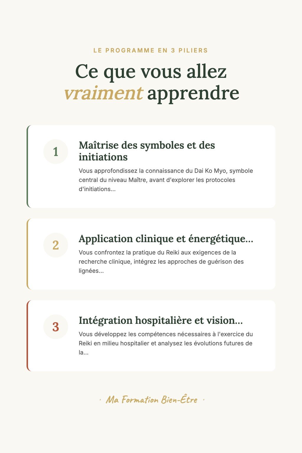 Les 3 piliers du programme · Maîtrisez l'Art du Reiki Usui et Formez la Nouvelle Génération de Praticiens Énergétiques d'Excellence