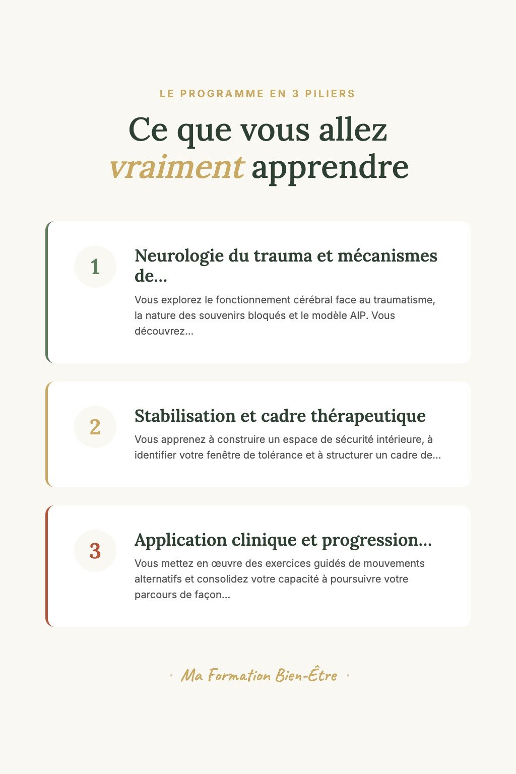 Les 3 piliers du programme · Découvrez les Mouvements Alternatifs et Libérez Votre Cerveau de Ses Premiers Souvenirs Traumatiques
