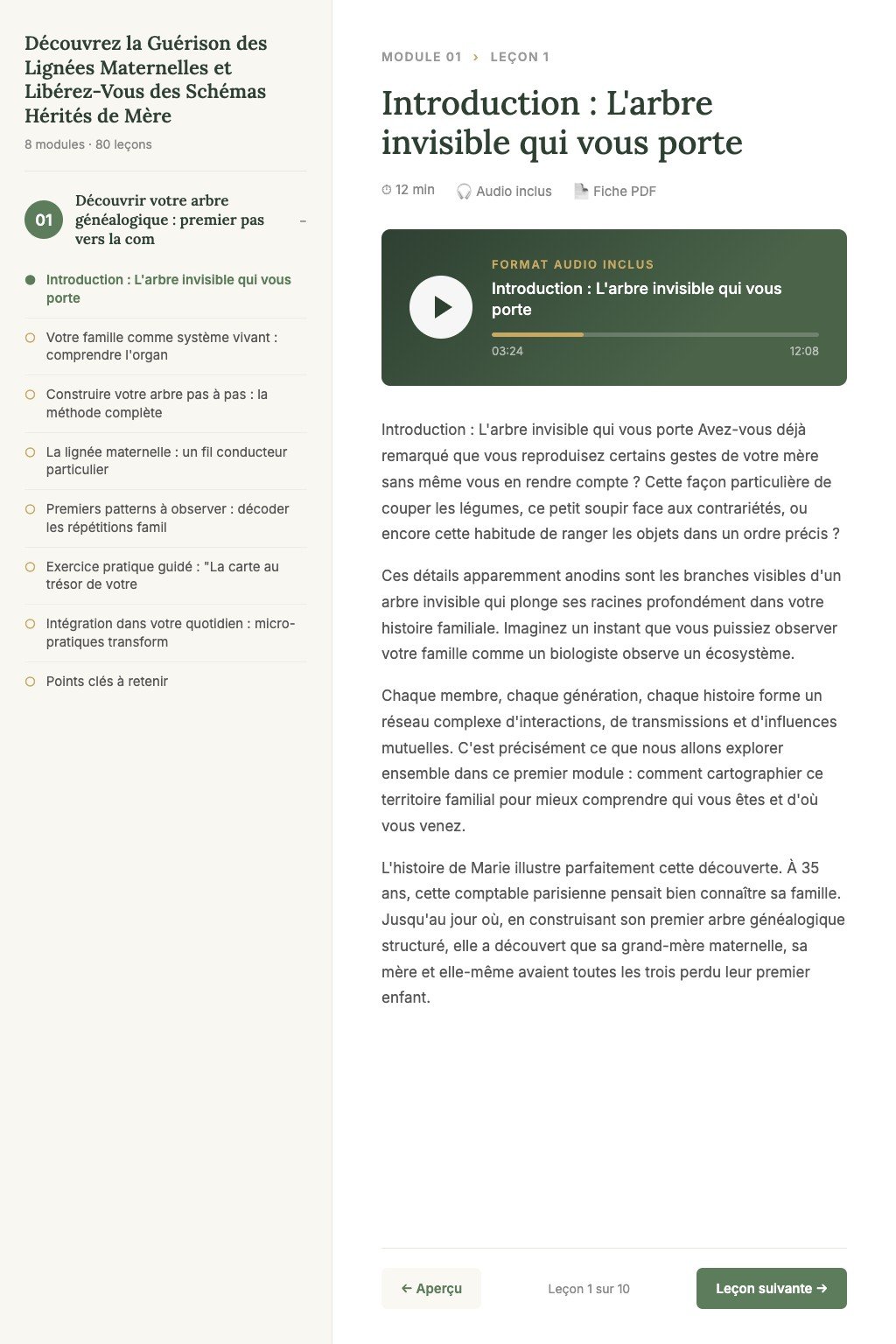 Aperçu d'une leçon · Découvrez la Guérison des Lignées Maternelles et Libérez-Vous des Schémas Hérités de Mère en Fille