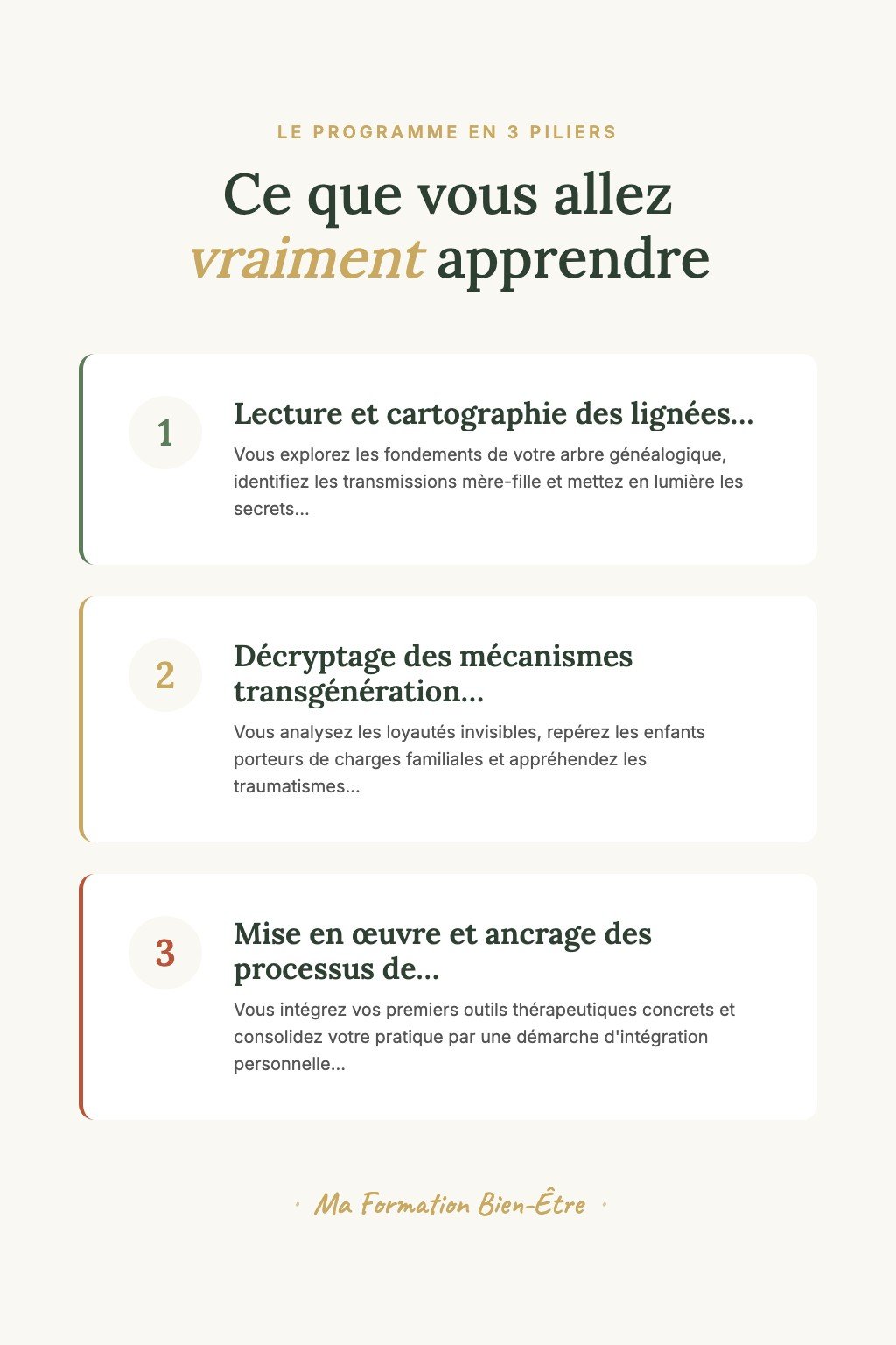 Les 3 piliers du programme · Découvrez la Guérison des Lignées Maternelles et Libérez-Vous des Schémas Hérités de Mère en Fille