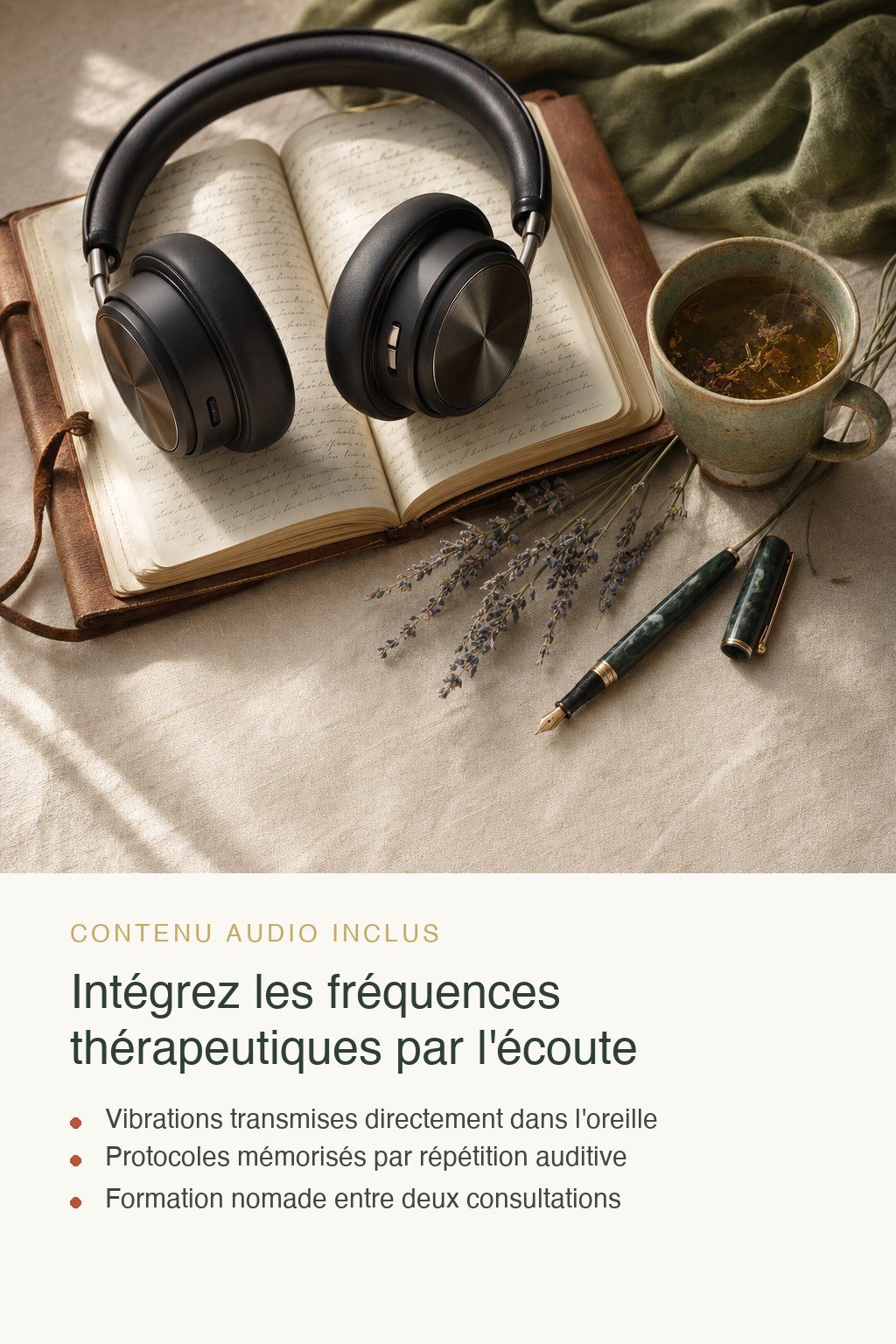 Format audio inclus · Maîtrisez l'Art des Diapasons Thérapeutiques Quantiques et Formez l'Élite des Sonothérapeutes Cliniques
