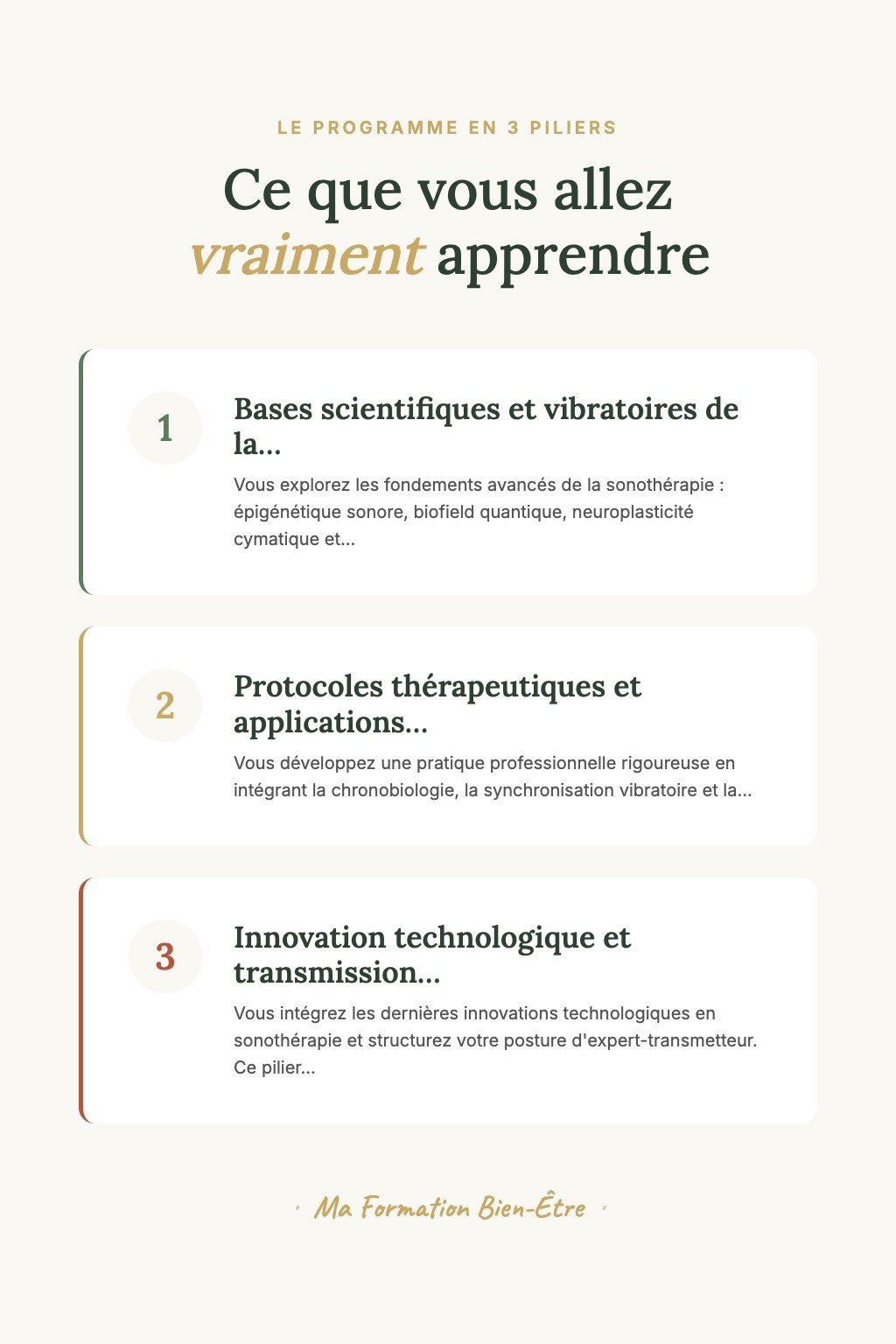 Les 3 piliers du programme · Maîtrisez l'Art des Diapasons Thérapeutiques Quantiques et Formez l'Élite des Sonothérapeutes Cliniques