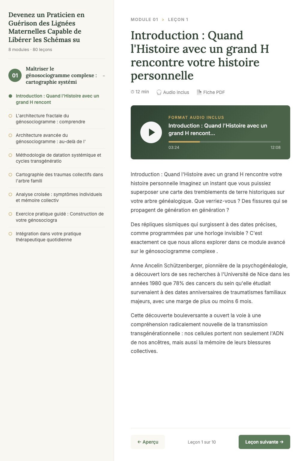 Aperçu d'une leçon · Devenez un Praticien en Guérison des Lignées Maternelles Capable de Libérer les Schémas sur Sept Générations