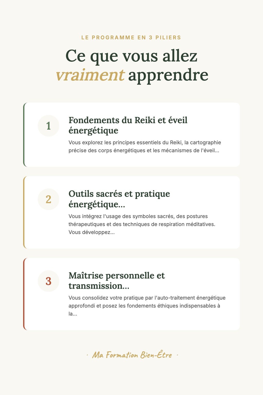 Les 3 piliers du programme · Découvrez le Reiki Kundalini et Éveillez l'Énergie de Guérison dans Vos Mains