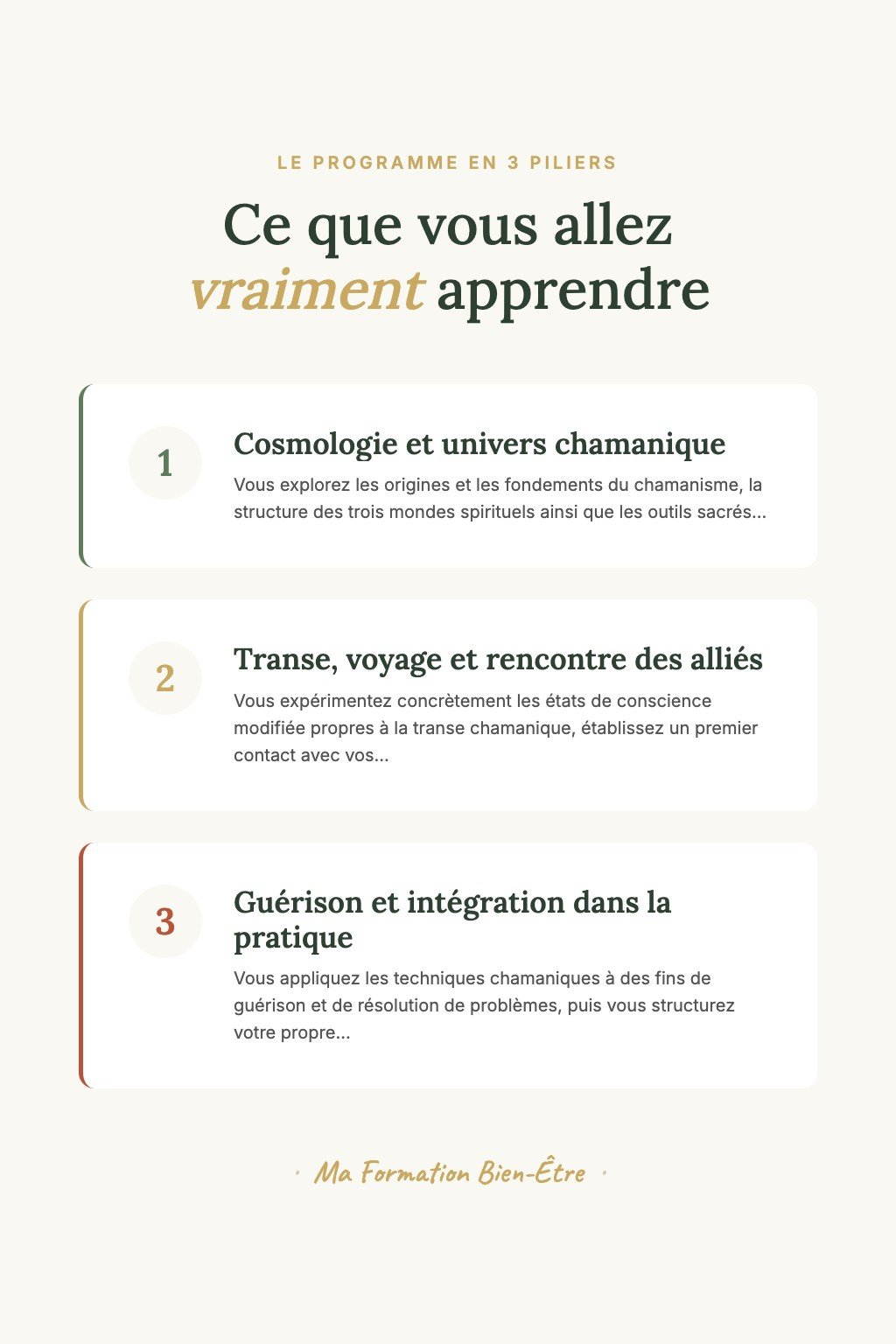 Les 3 piliers du programme · Découvrez le Chamanisme Ancestral et Rencontrez Votre Animal de Pouvoir lors de Votre Premier Voyage