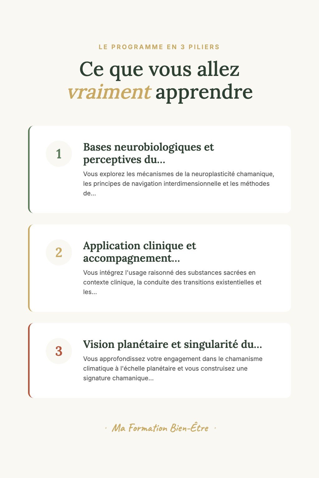 Les 3 piliers du programme · Maîtrisez l'Art du Chamanisme Multidimensionnel et Créez Vos Propres Protocoles de Guérison Avancés