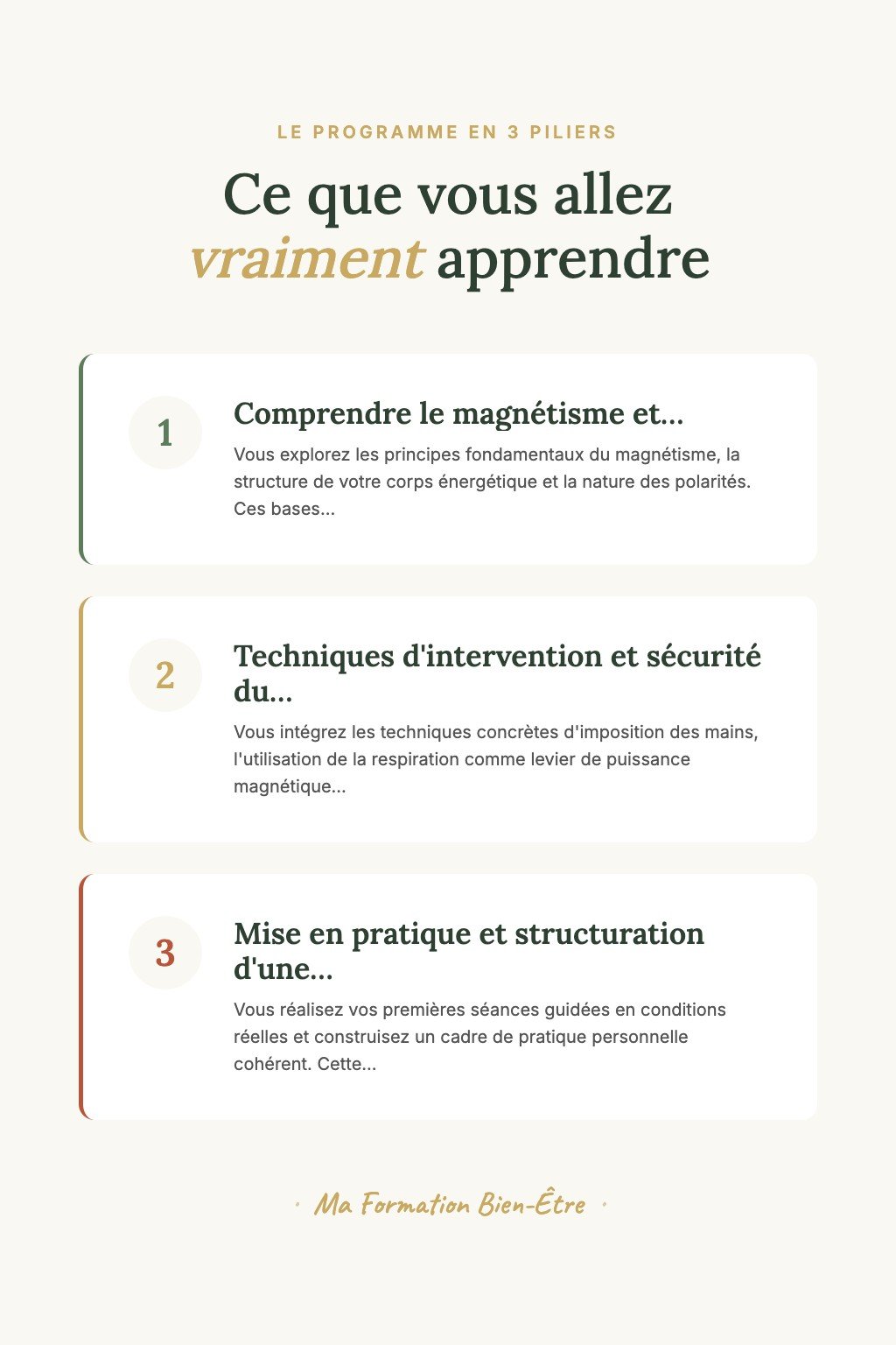 Les 3 piliers du programme · Découvrez le Magnétisme Quantique et Réveillez le Pouvoir de Guérison de Vos Mains