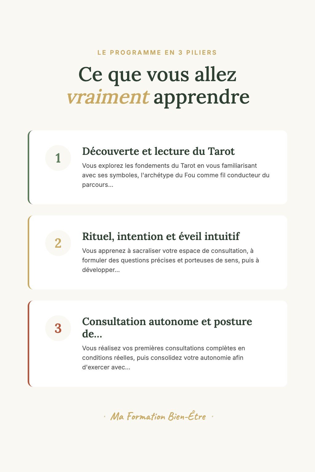 Les 3 piliers du programme · Découvrez la Lecture Intuitive des Oracles et Réalisez Vos Premiers Tirages avec Confiance