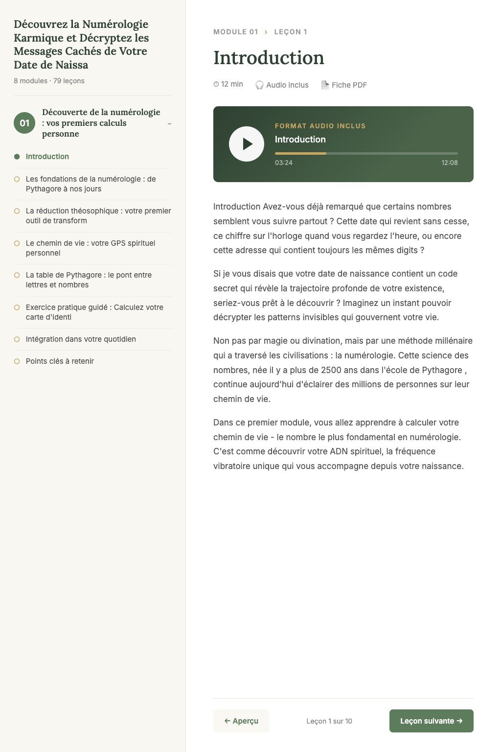Aperçu d'une leçon · Découvrez la Numérologie Karmique et Décryptez les Messages Cachés de Votre Date de Naissance