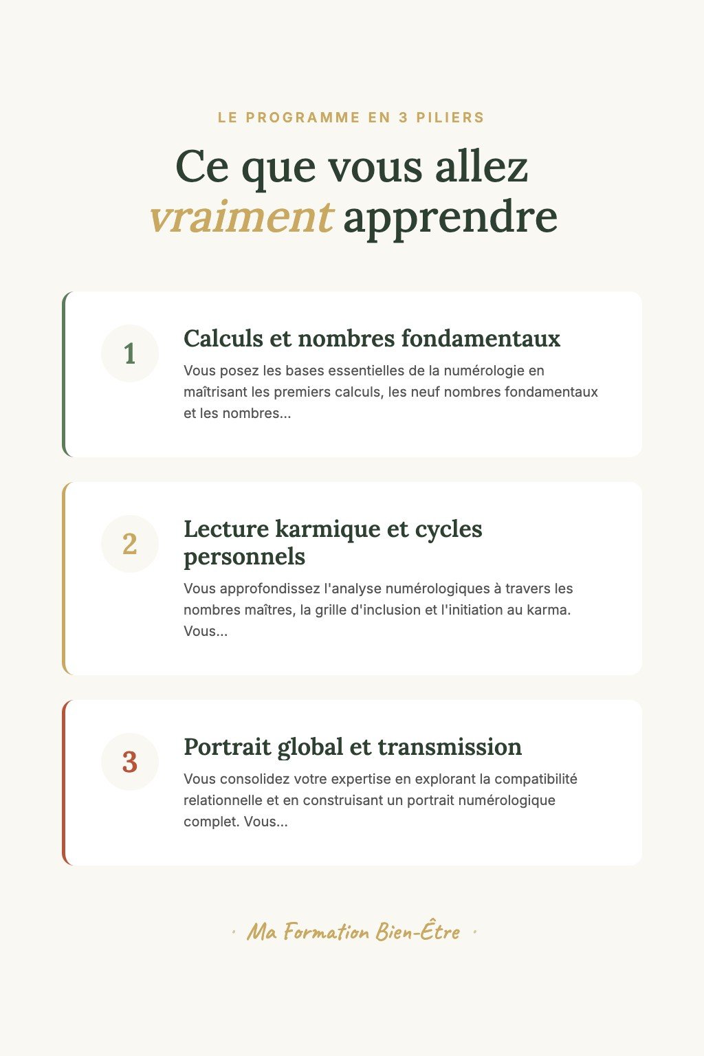 Les 3 piliers du programme · Découvrez la Numérologie Karmique et Décryptez les Messages Cachés de Votre Date de Naissance