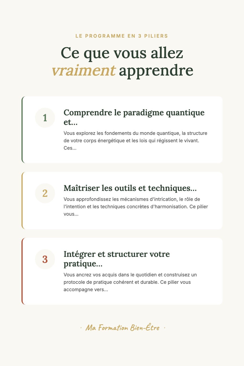 Les 3 piliers du programme · Découvrez l'Énergie Quantique et Ressentez Vos Premières Vibrations Subtiles dès Aujourd'hui