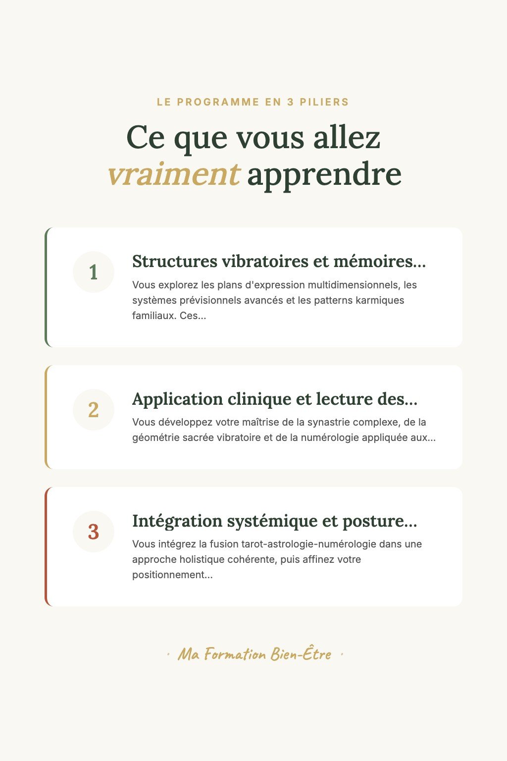 Les 3 piliers du programme · Devenez un Numérologue Karmique Confirmé Capable de Décoder les Cycles Transgénérationnels avec Précision