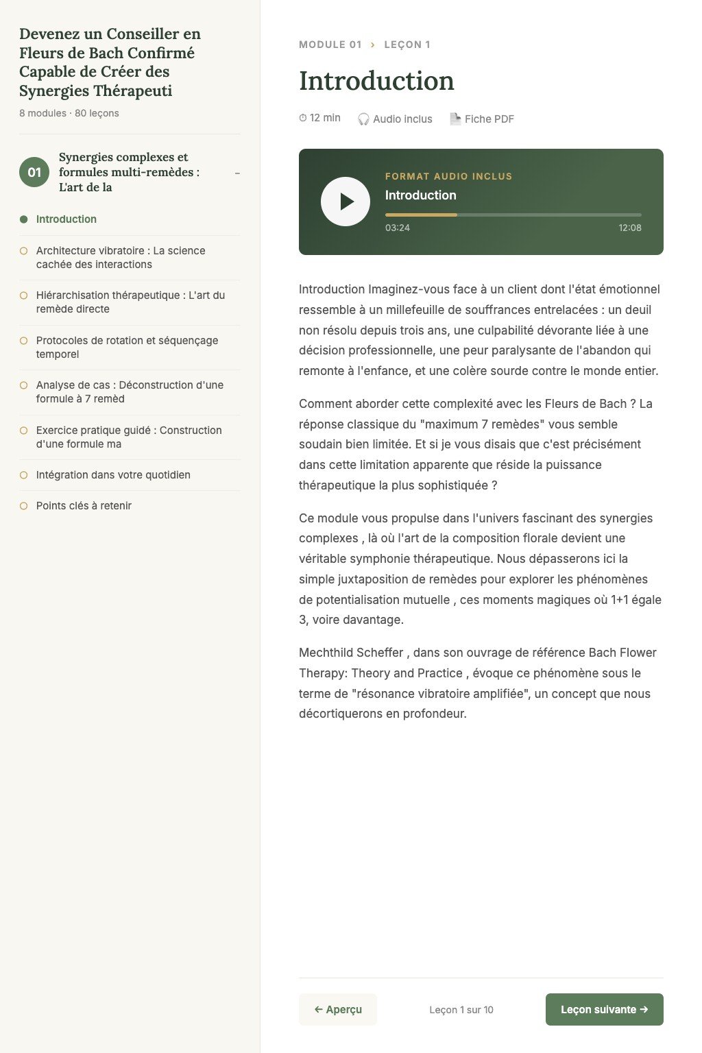Aperçu d'une leçon · Devenez un Conseiller en Fleurs de Bach Confirmé Capable de Créer des Synergies Thérapeutiques Personnalisées avec Expertise