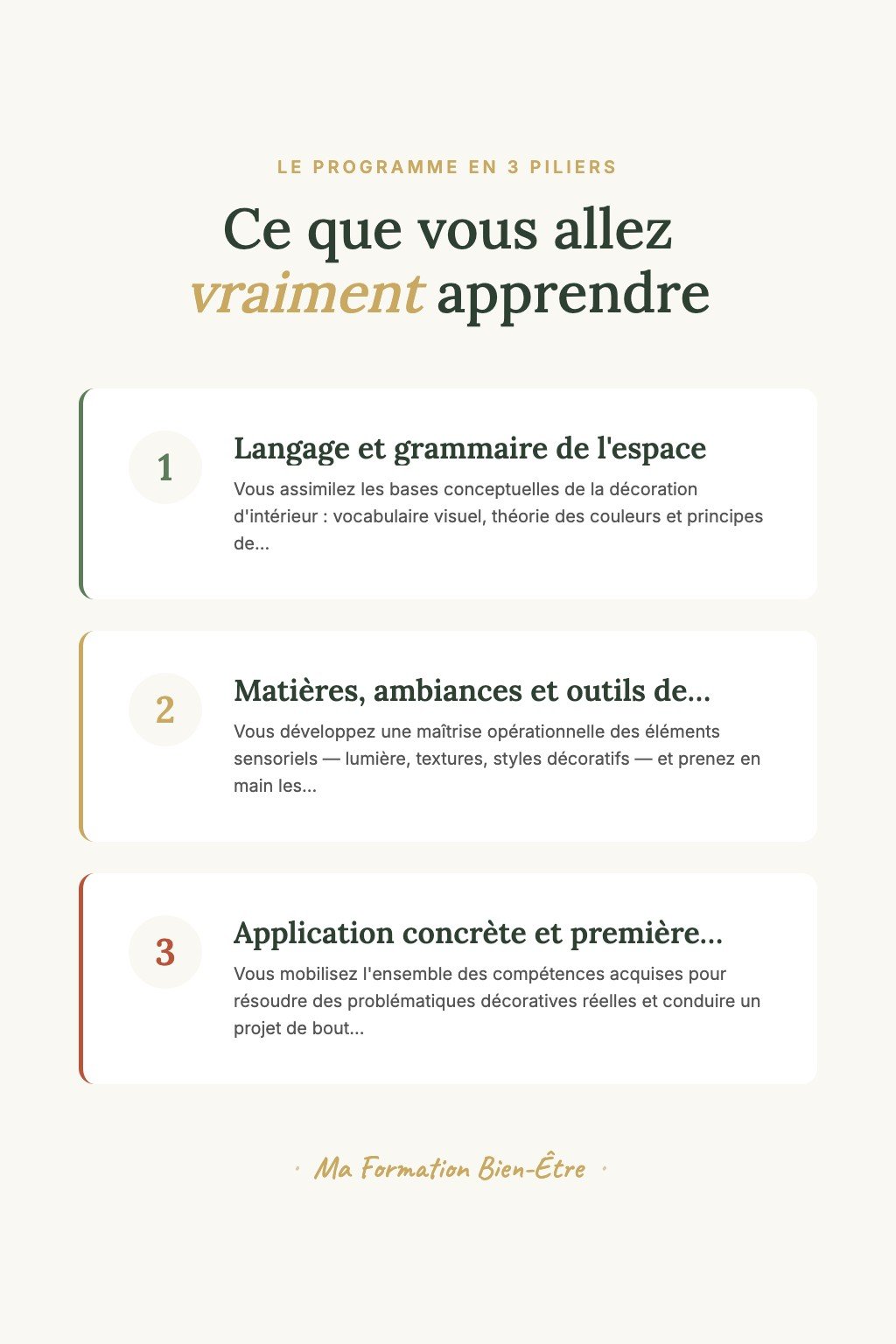 Les 3 piliers du programme · Découvrez la Décoration d'Intérieur et Transformez Votre Premier Espace avec Confiance