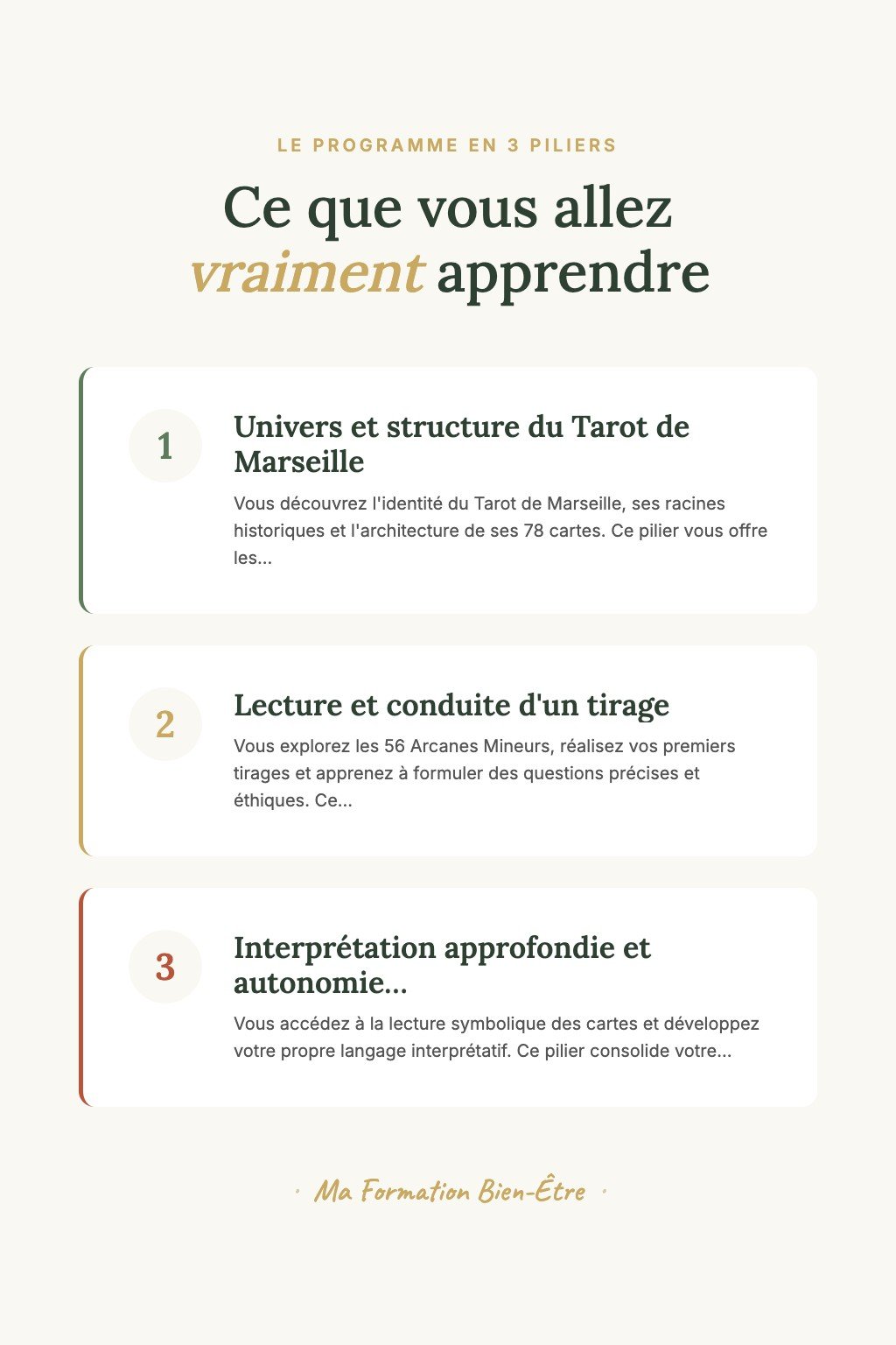 Les 3 piliers du programme · Découvrez le Tarot de Marseille et Réalisez Vos Premières Lectures Intuitives en Toute Confiance
