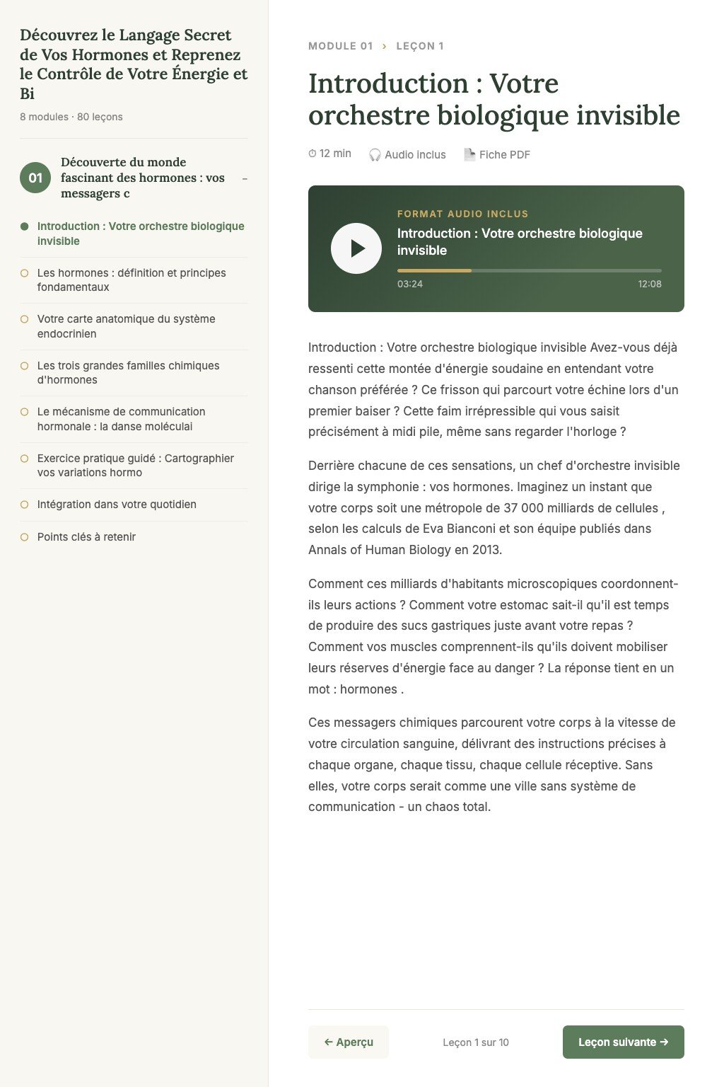 Aperçu d'une leçon · Découvrez le Langage Secret de Vos Hormones et Reprenez le Contrôle de Votre Énergie et Bien-Être