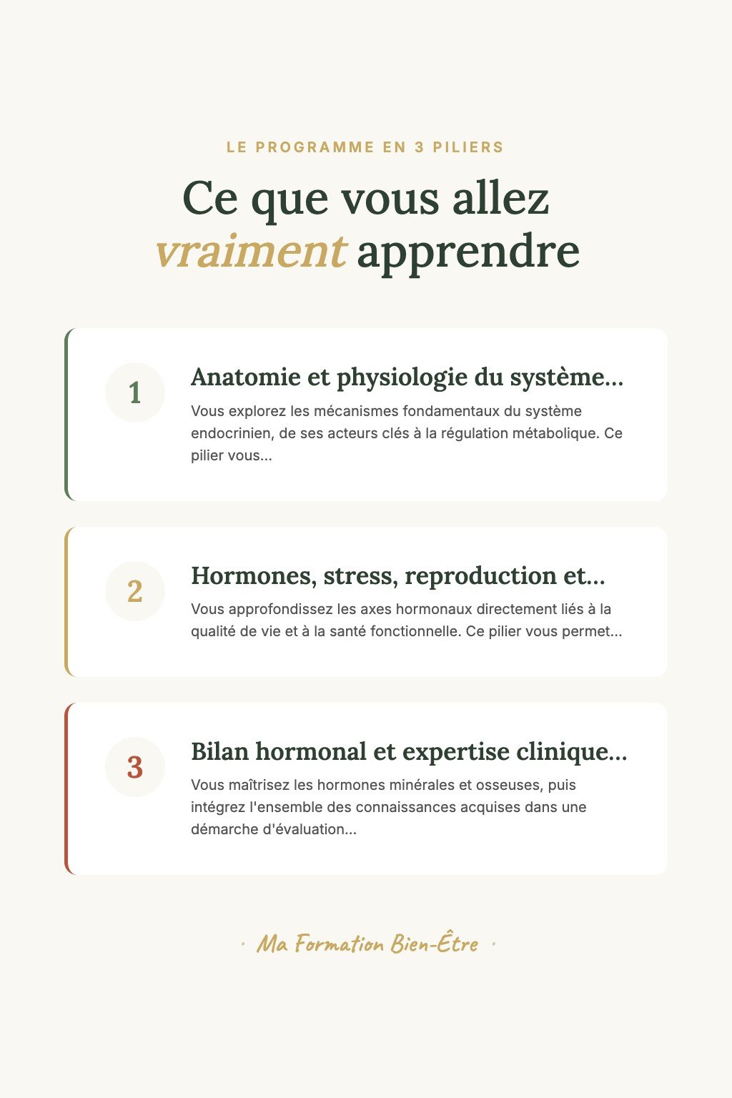 Les 3 piliers du programme · Découvrez le Langage Secret de Vos Hormones et Reprenez le Contrôle de Votre Énergie et Bien-Être