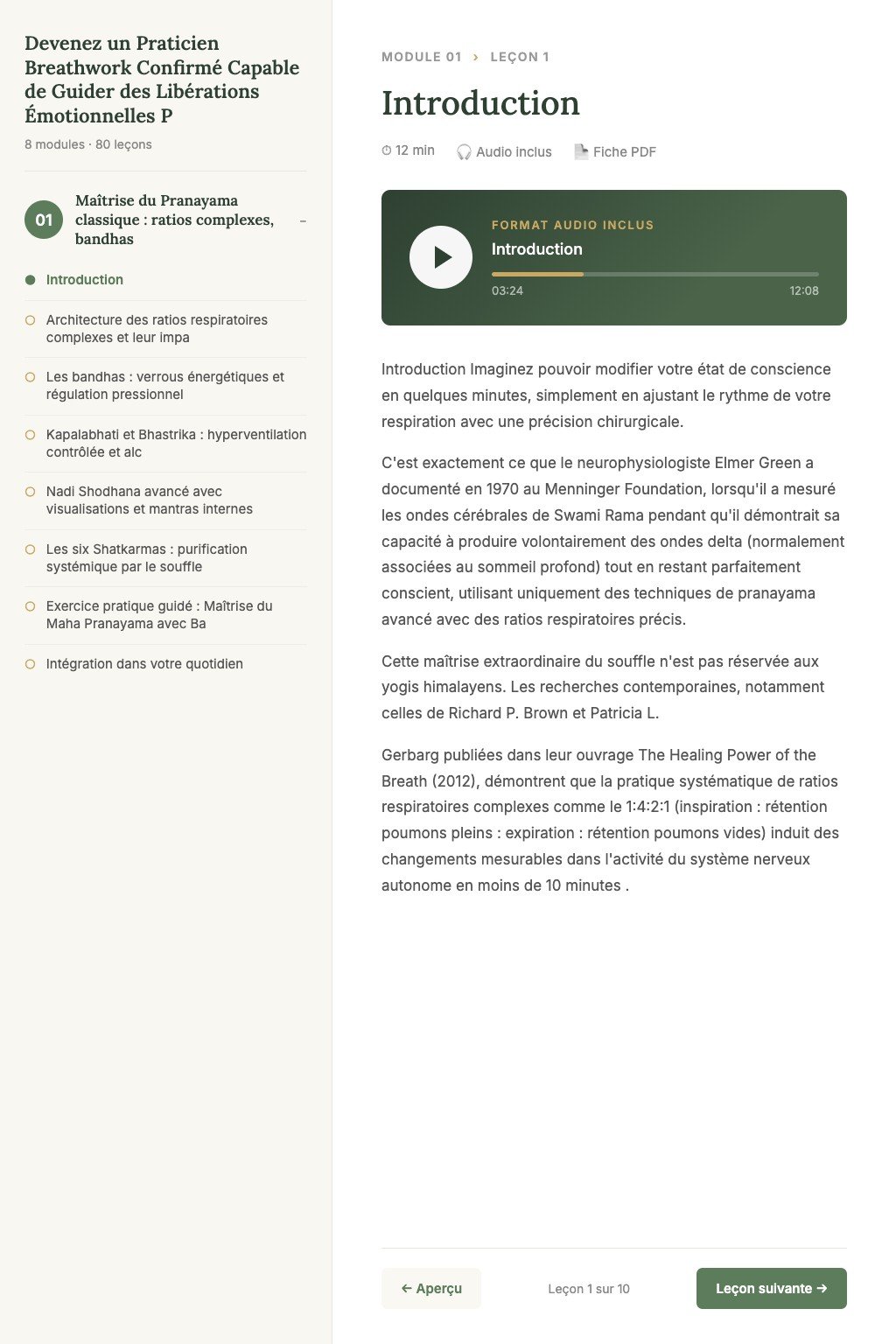 Aperçu d'une leçon · Devenez un Praticien Breathwork Confirmé Capable de Guider des Libérations Émotionnelles Profondes avec Expertise