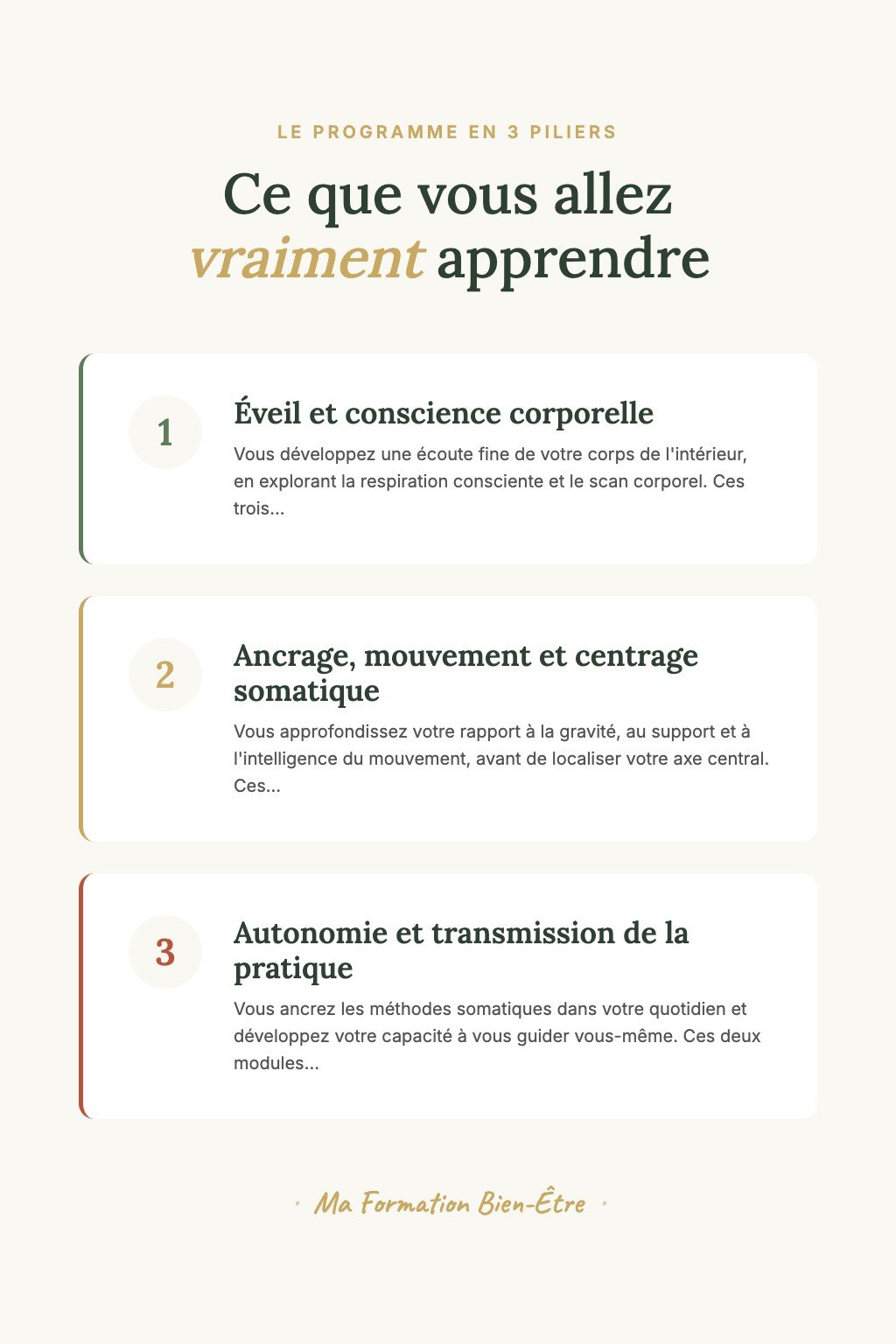 Les 3 piliers du programme · Découvrez les Méthodes Somatiques et Faites Vos Premiers Pas vers une Écoute Profonde de Votre Corps