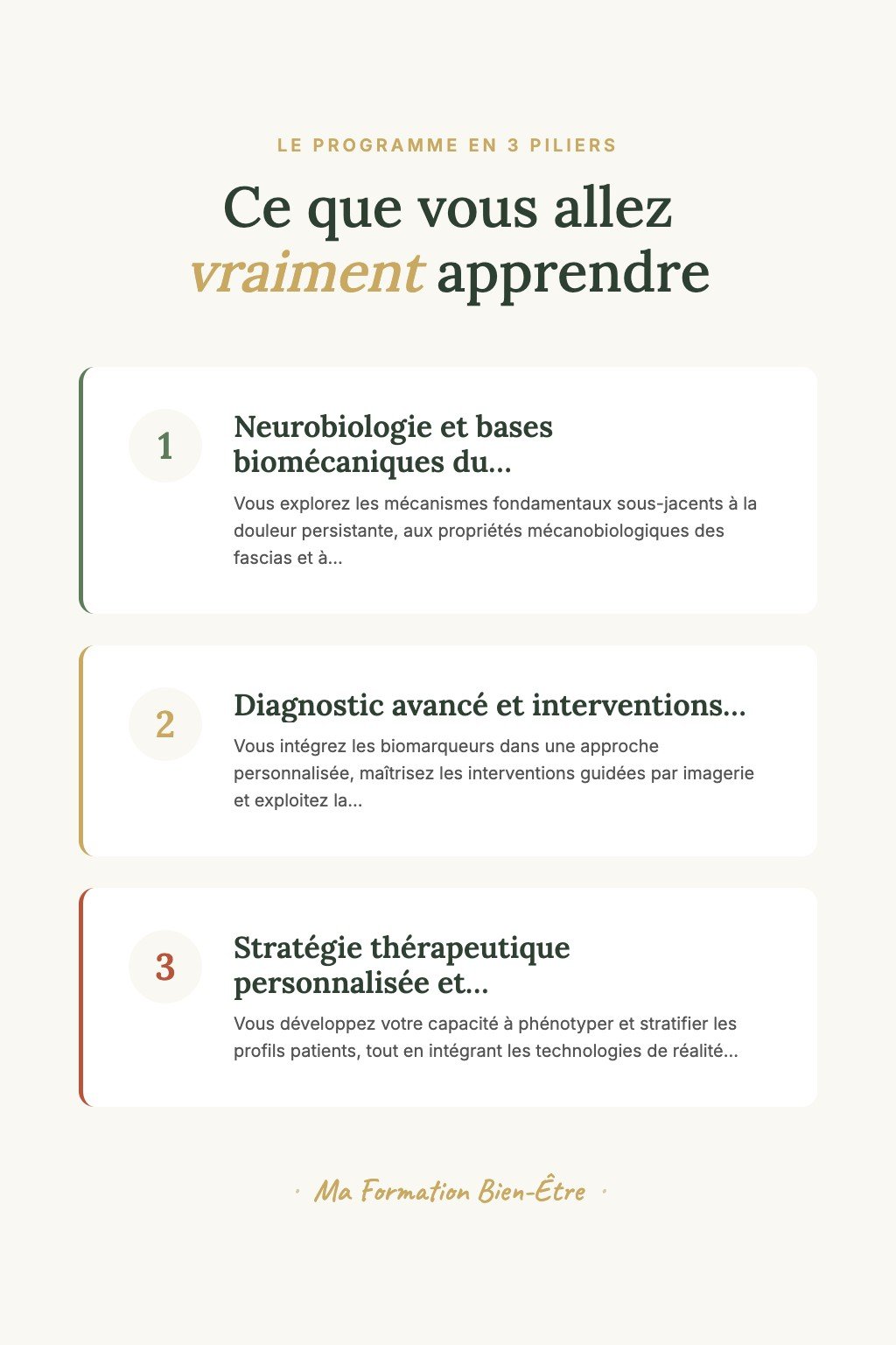 Les 3 piliers du programme · Maîtrisez l'Art des Traitements Musculo-Squelettiques Avancés et Devenez une Référence en Thérapie Régénérative