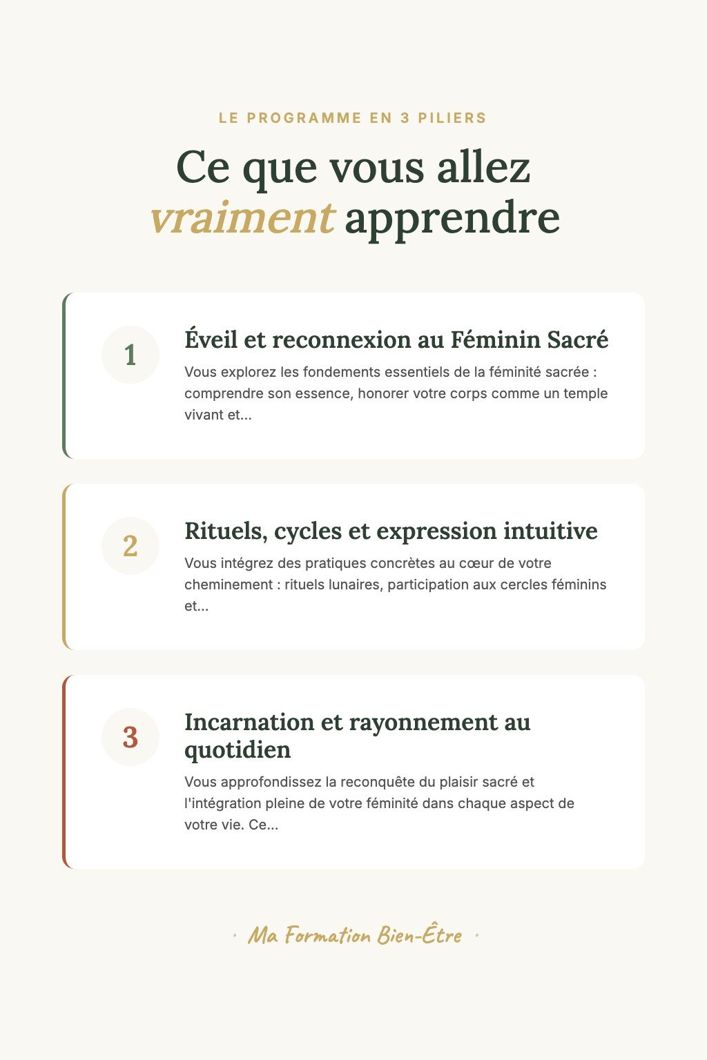 Les 3 piliers du programme · Découvrez Votre Féminité Sacrée et Réveillez l'Intuition Ancestrale qui Sommeille en Vous