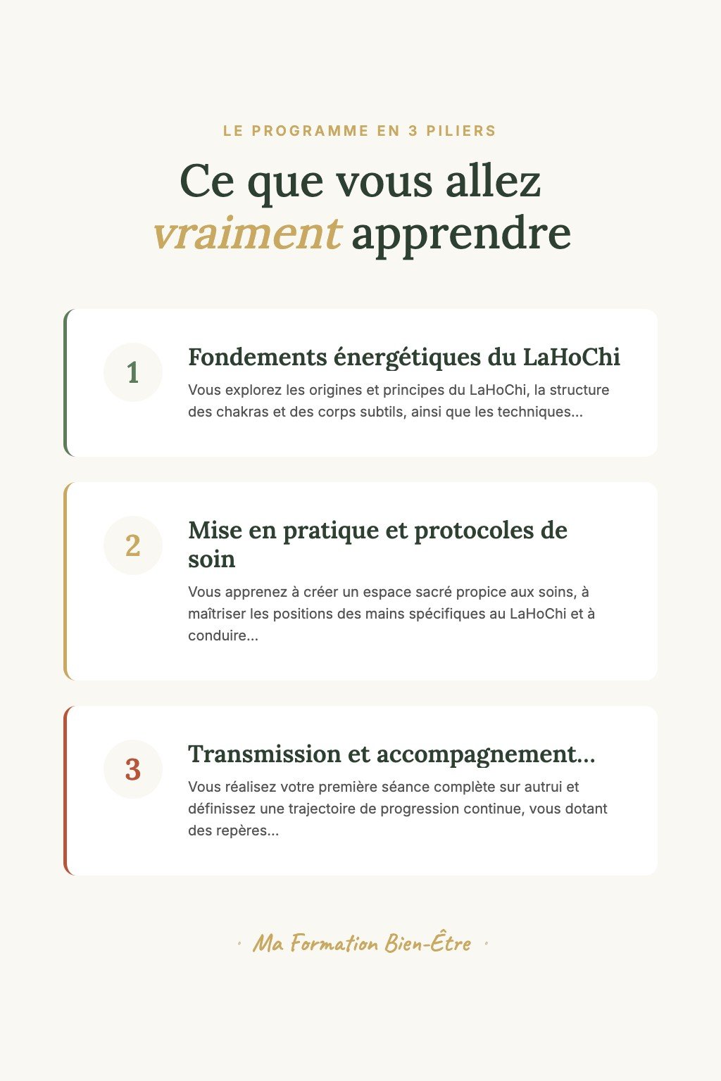Les 3 piliers du programme · Découvrez le LaHoChi et Ressentez l'Énergie de Guérison Circuler dans Vos Mains