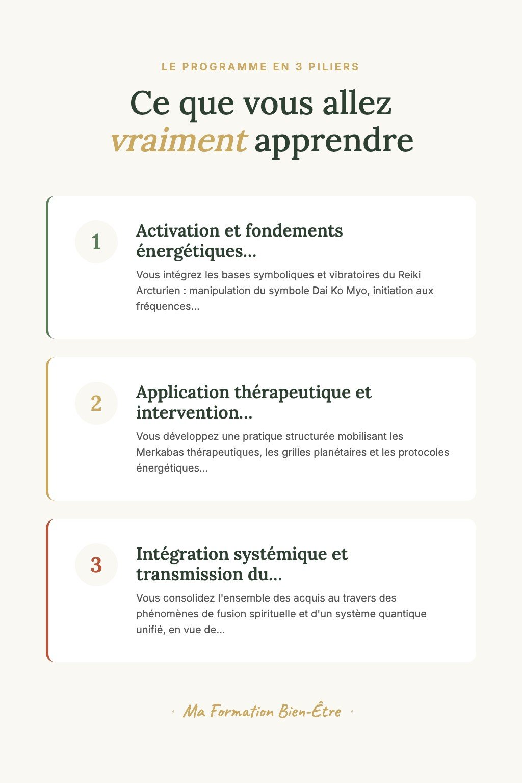 Les 3 piliers du programme · Maîtrisez l'Art du Reiki Arcturien et Initiez d'Autres Praticiens à la Guérison Multidimensionnelle