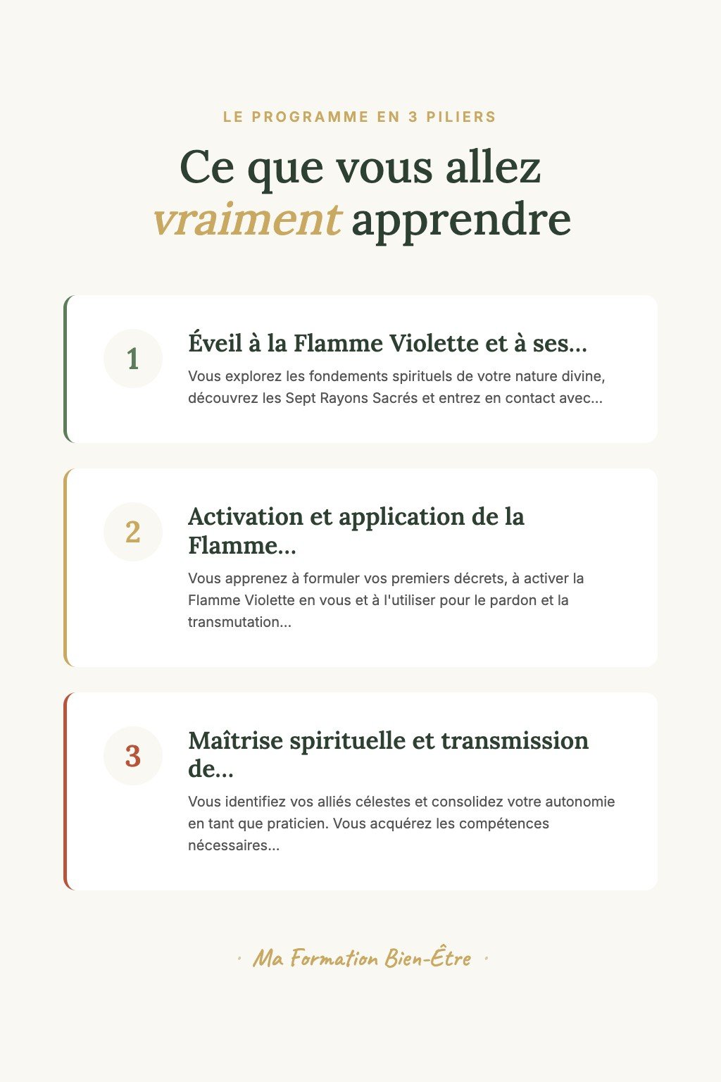 Les 3 piliers du programme · Découvrez la Flamme Violette et Libérez Vos Premiers Blocages Énergétiques grâce à cette Énergie Sacrée de Transmutation