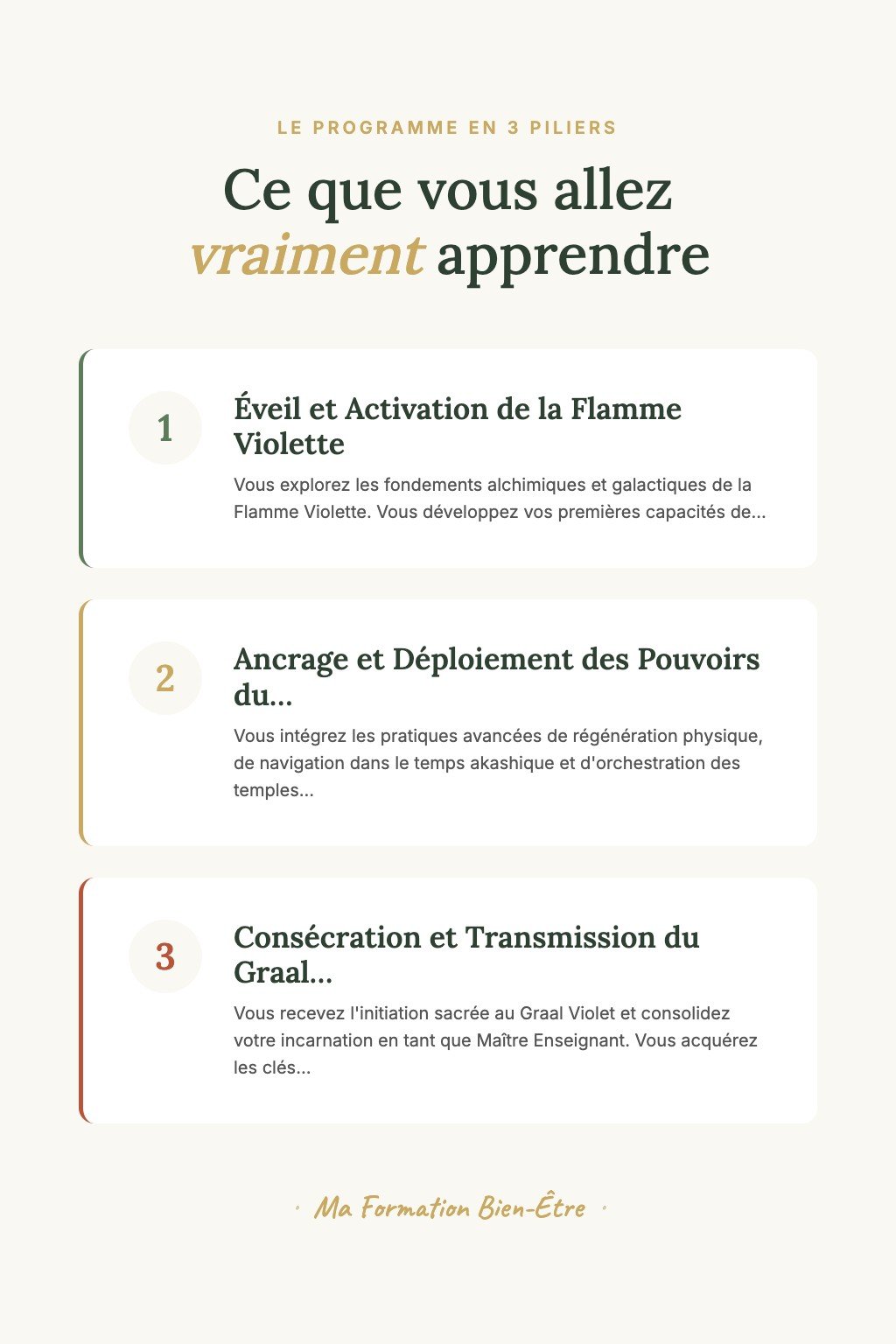 Les 3 piliers du programme · Maîtrisez l'Art de la Flamme Violette et Transmettez l'Alchimie Sacrée aux Futurs Initiés